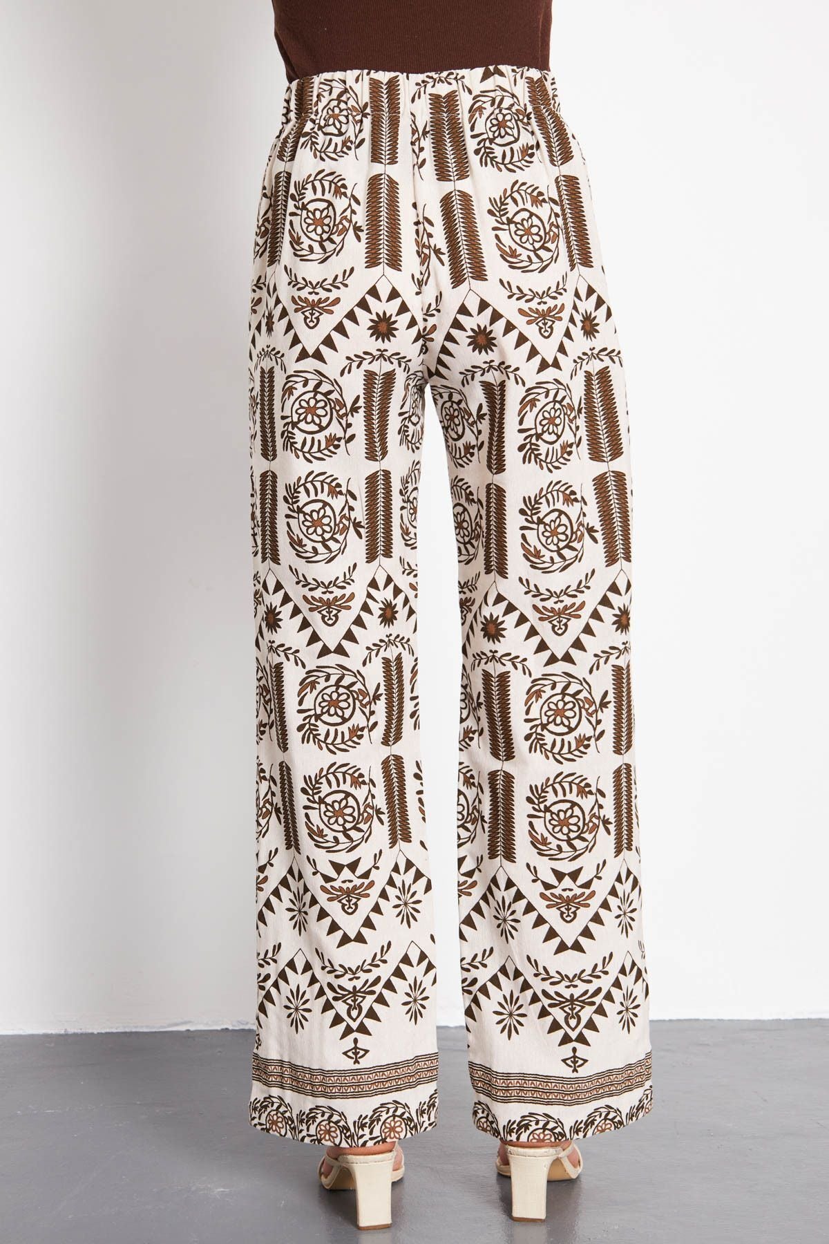 PALAZZO Pants with Female Coffee Linen Looking Patterned Patterned Patterns ARM-24Y001069