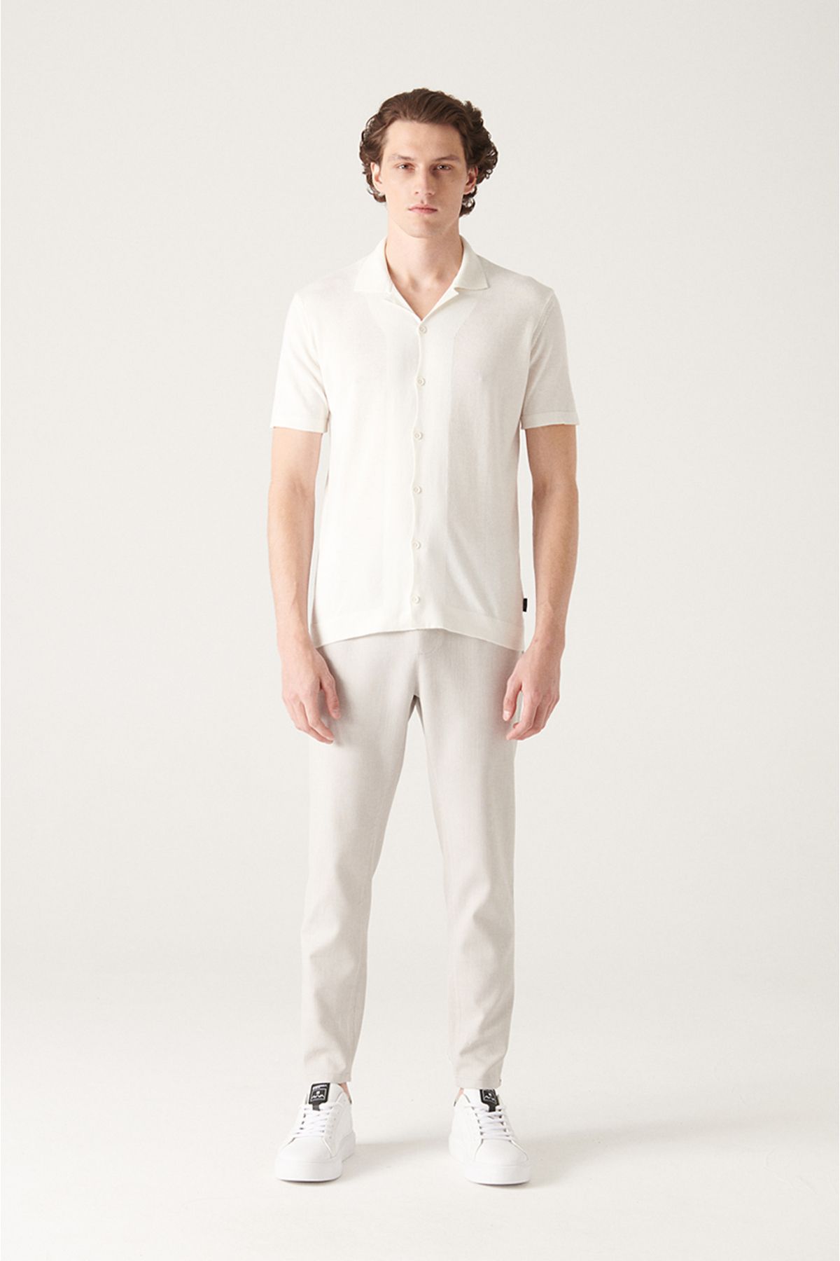 Men's White Cuban collar button knitwear T-shirt B005008