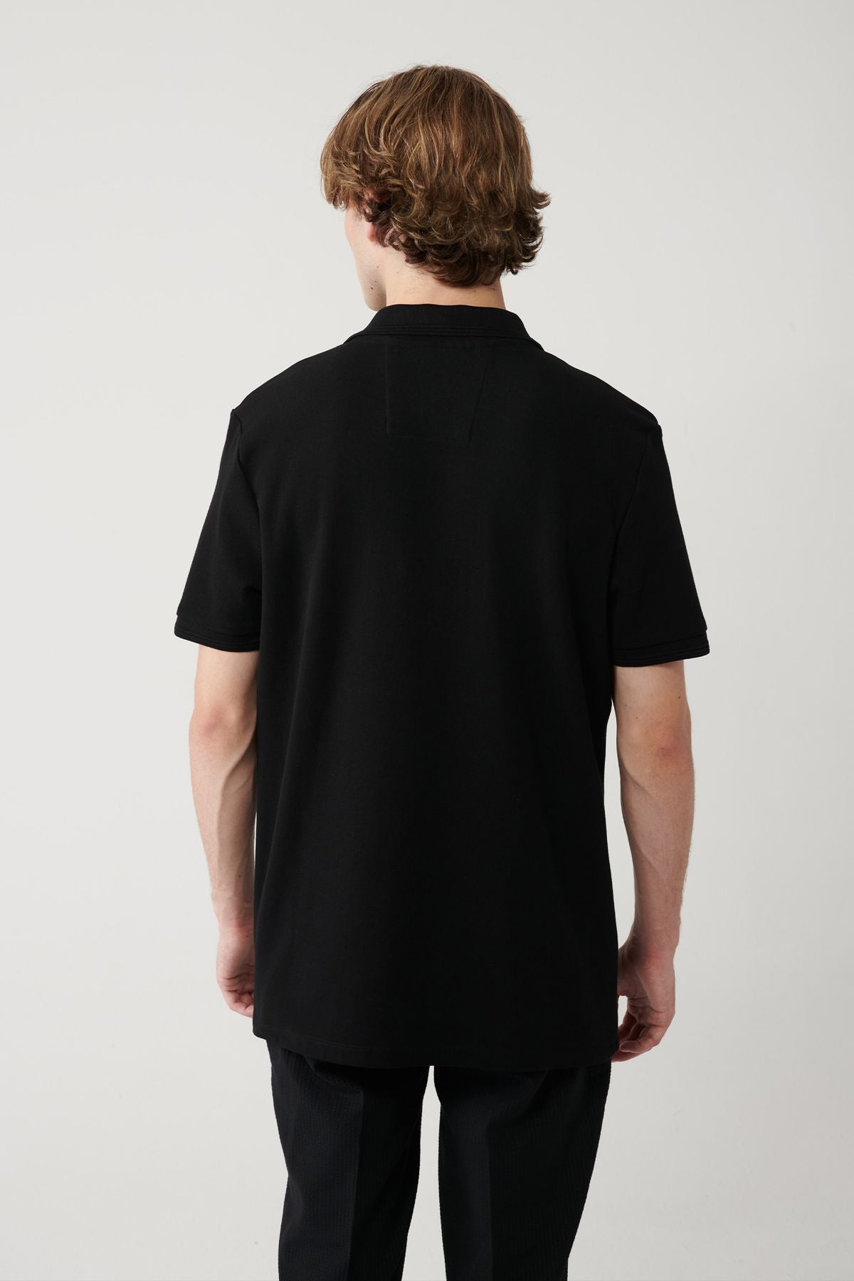 Men's black 100 %cotton fast drying polo collar T-shirt B001032