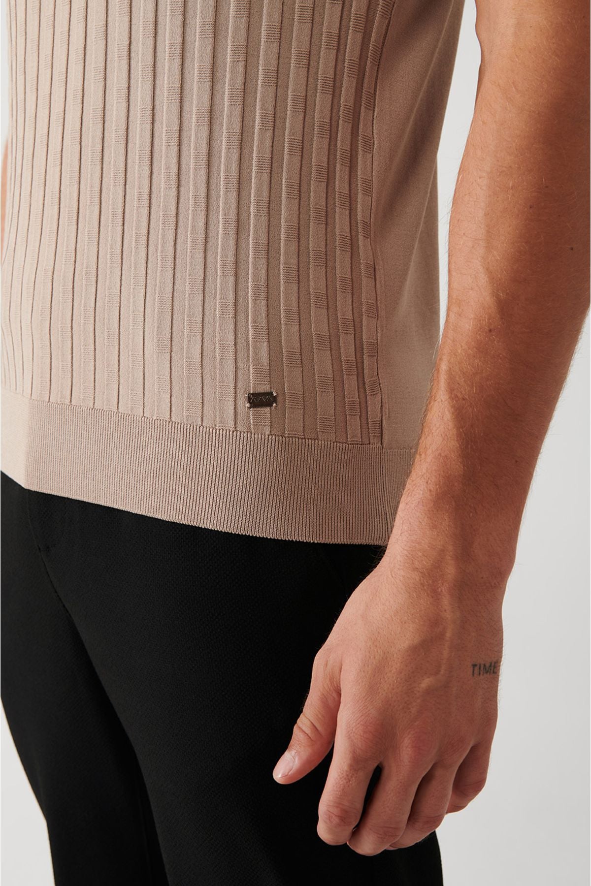 Men's mink zipper texture rayon knitwear t-shirt a32y5028