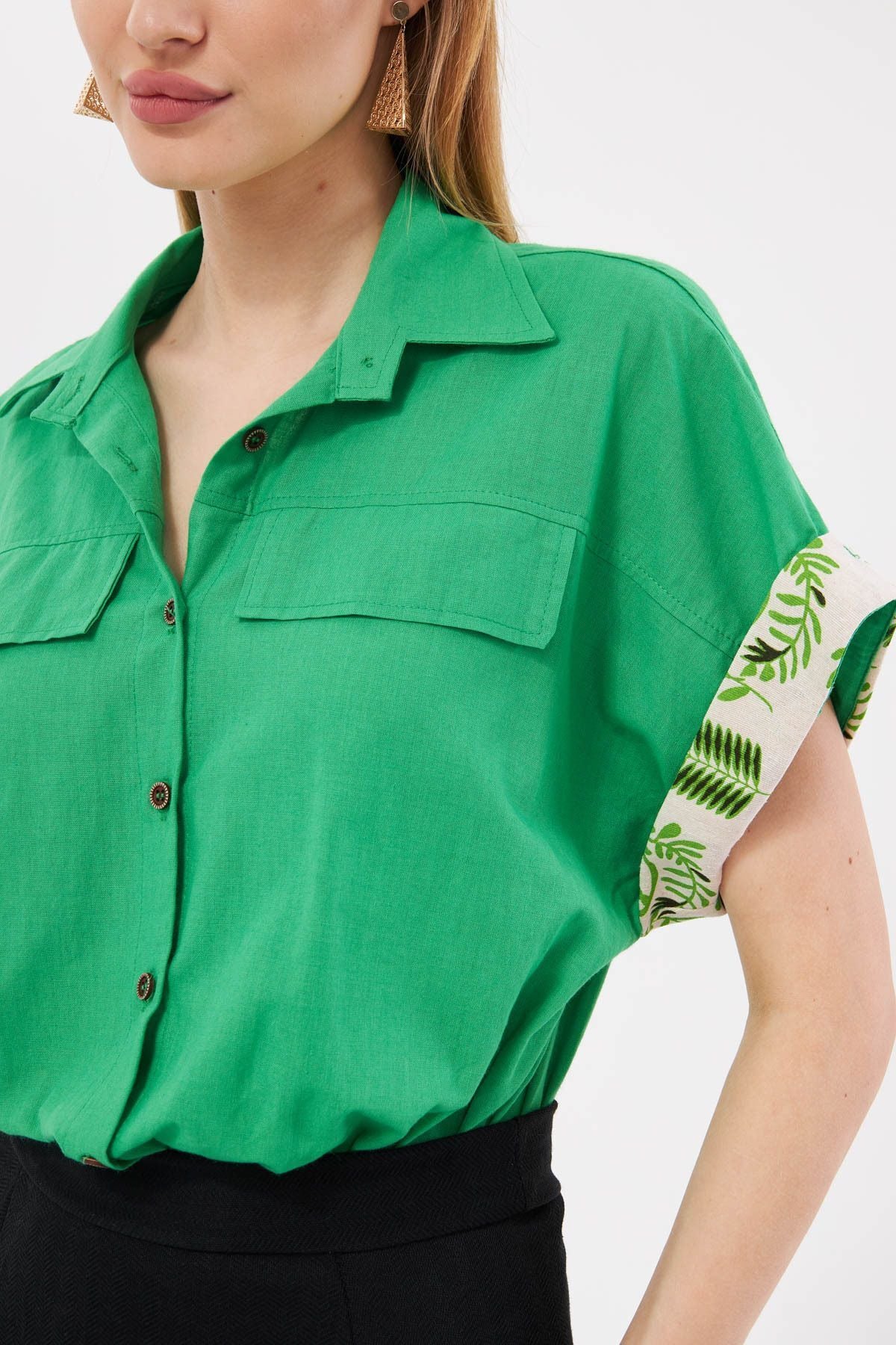 Woman Green Oversize double arm detailed shirt ARM-24Y001075