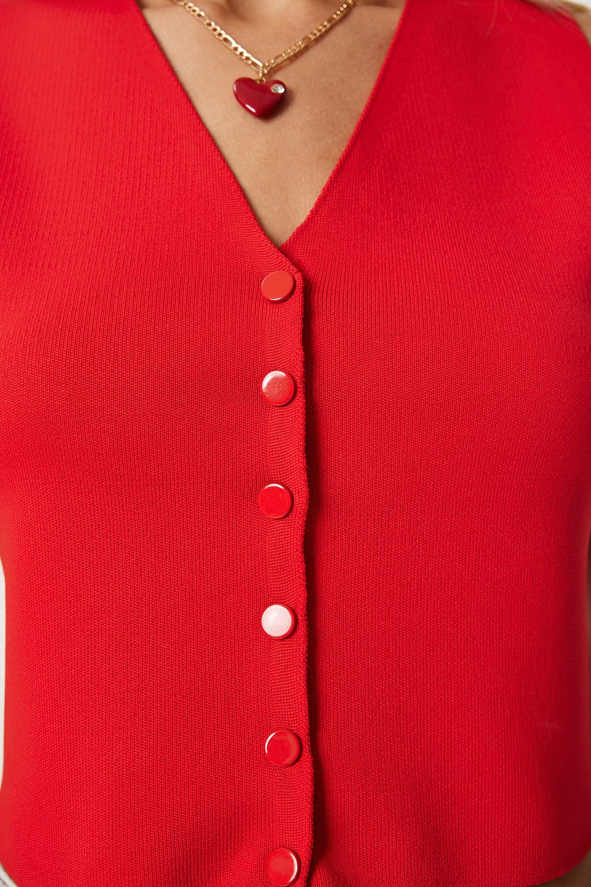 Woman Red V -Neck Knitwear Vest PF00087