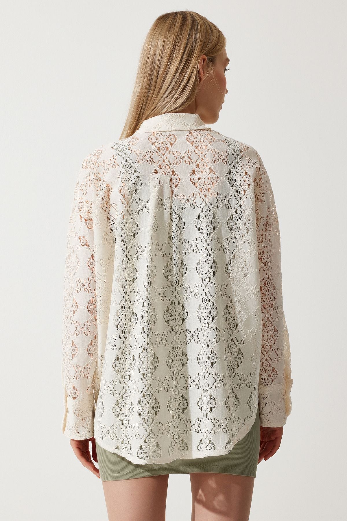 Women's Cream Premium Oversize Lace Shirt SV00011