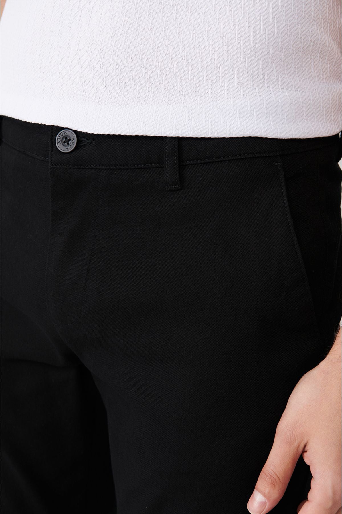 Flexible Chino Canvas Pants with Men's Black Side Pocket E003008