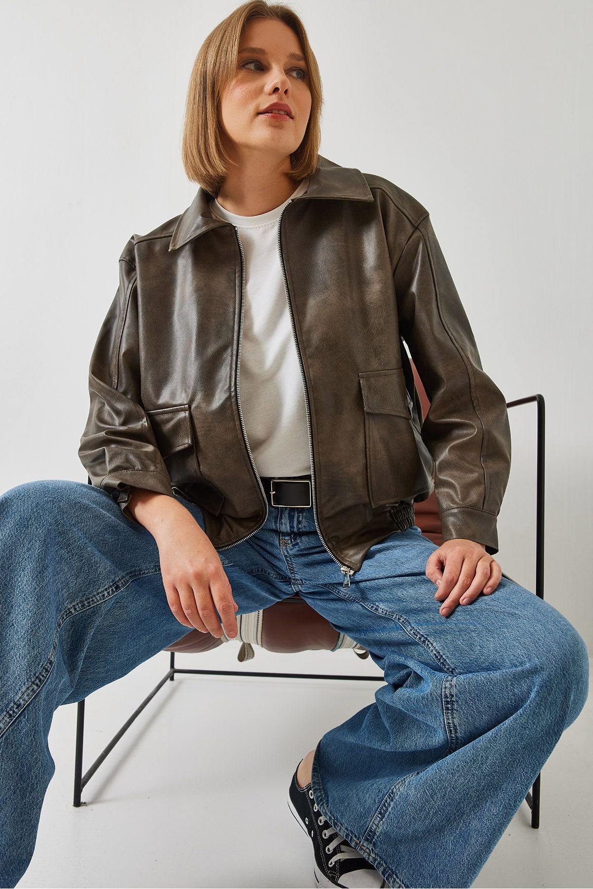 Female Shirt Collar Obedness Leather Jacket 2609 60351264