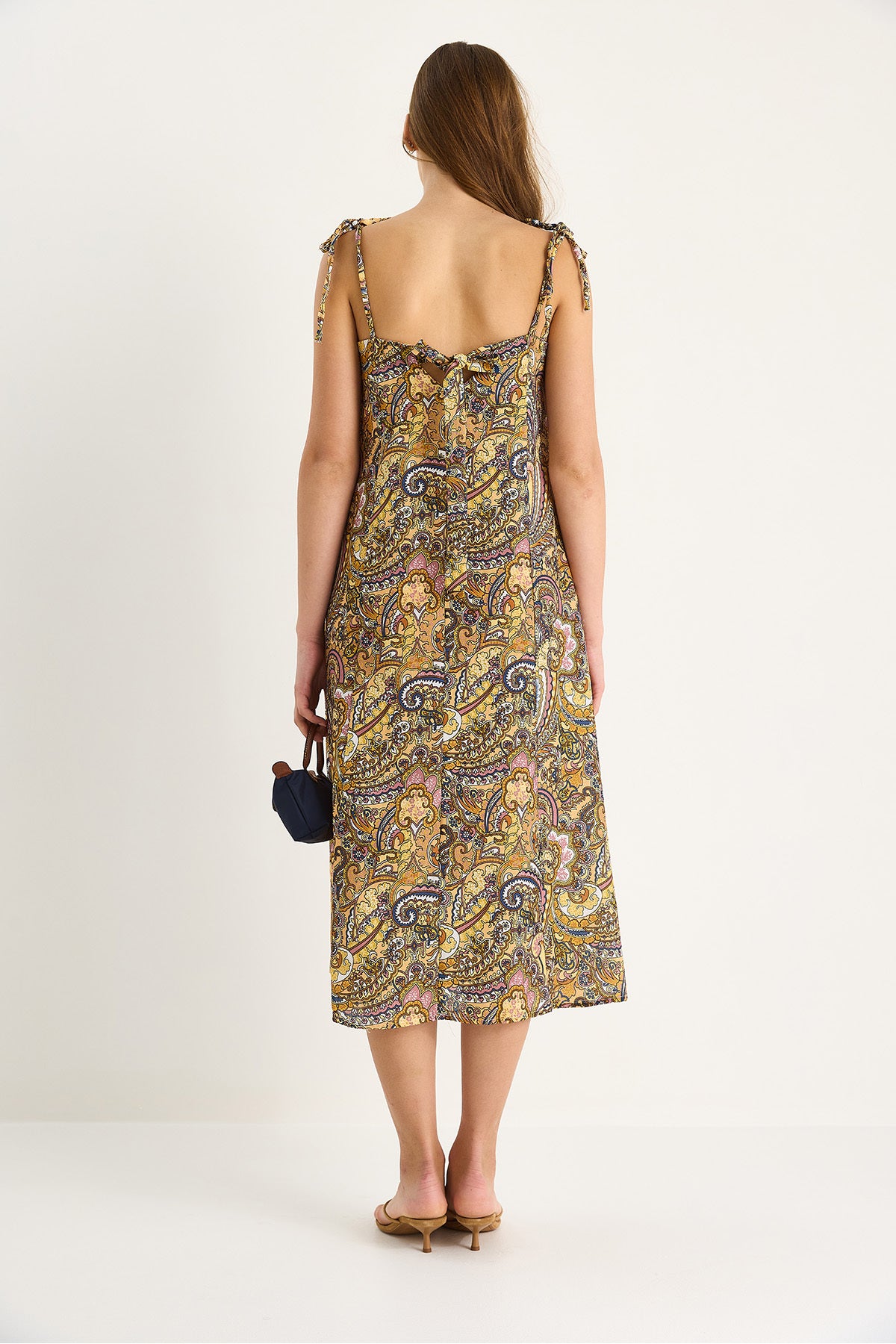 Women's Tie Strap V-Neck Pocket Detailed Patterned Midi Dress 25-083 60283458