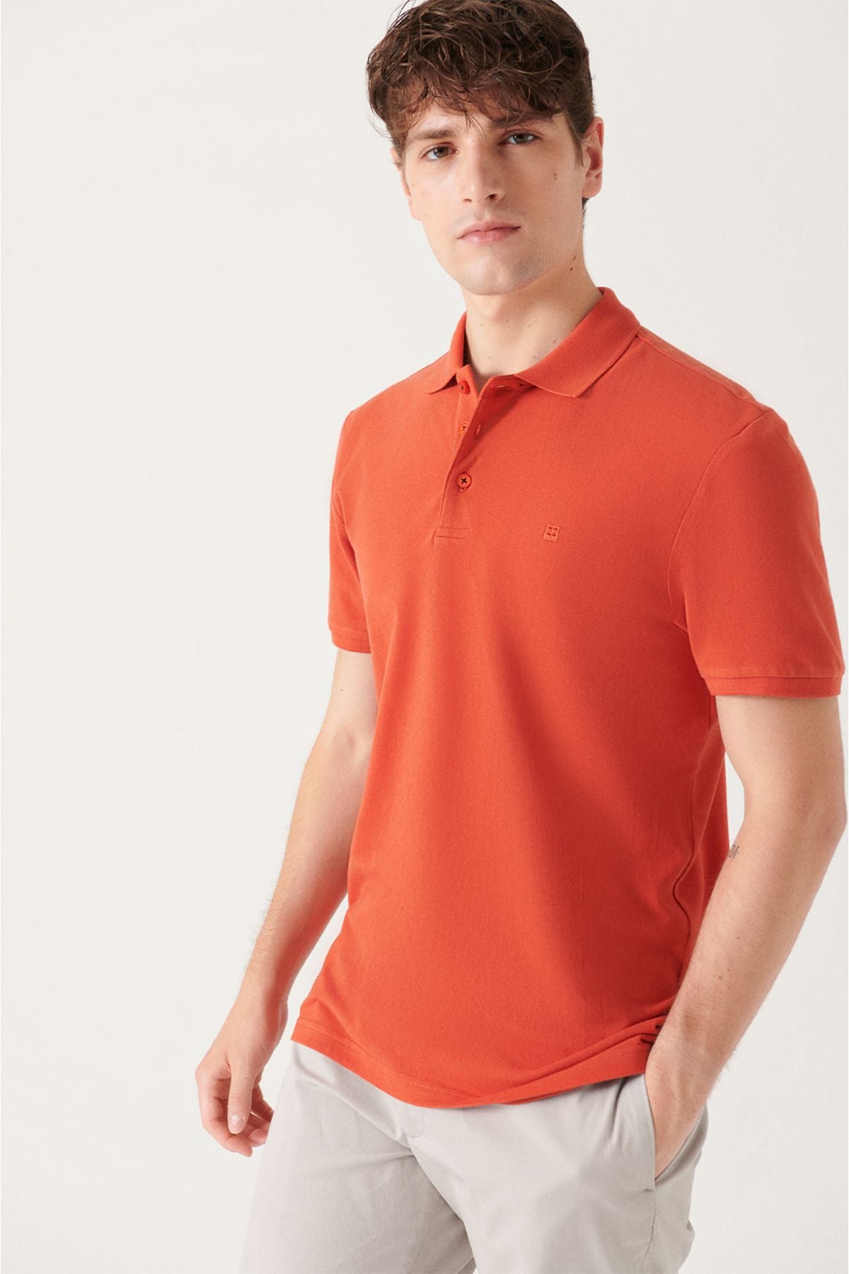 Men's Dark Orange 100 %Cotton Cool Polo Yaka T-Shirt E001004