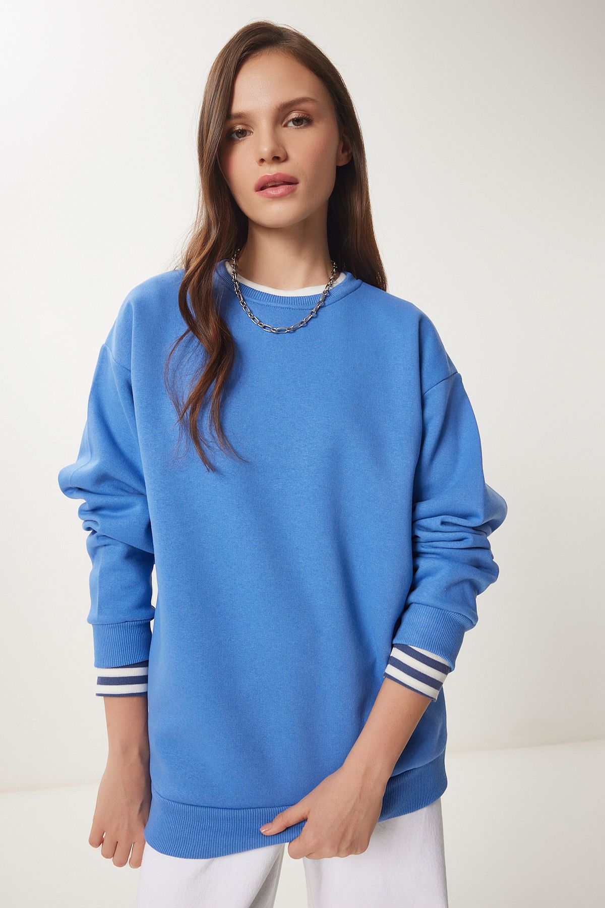 Woman Sky Blue Blue Basic Sweatshirt OW00001