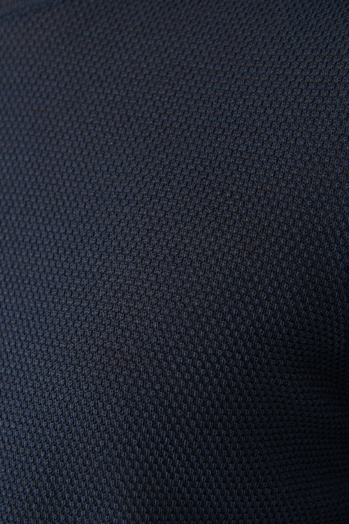 Men's open navy blue bike collar textured cotton knitwear T-shirt E005027