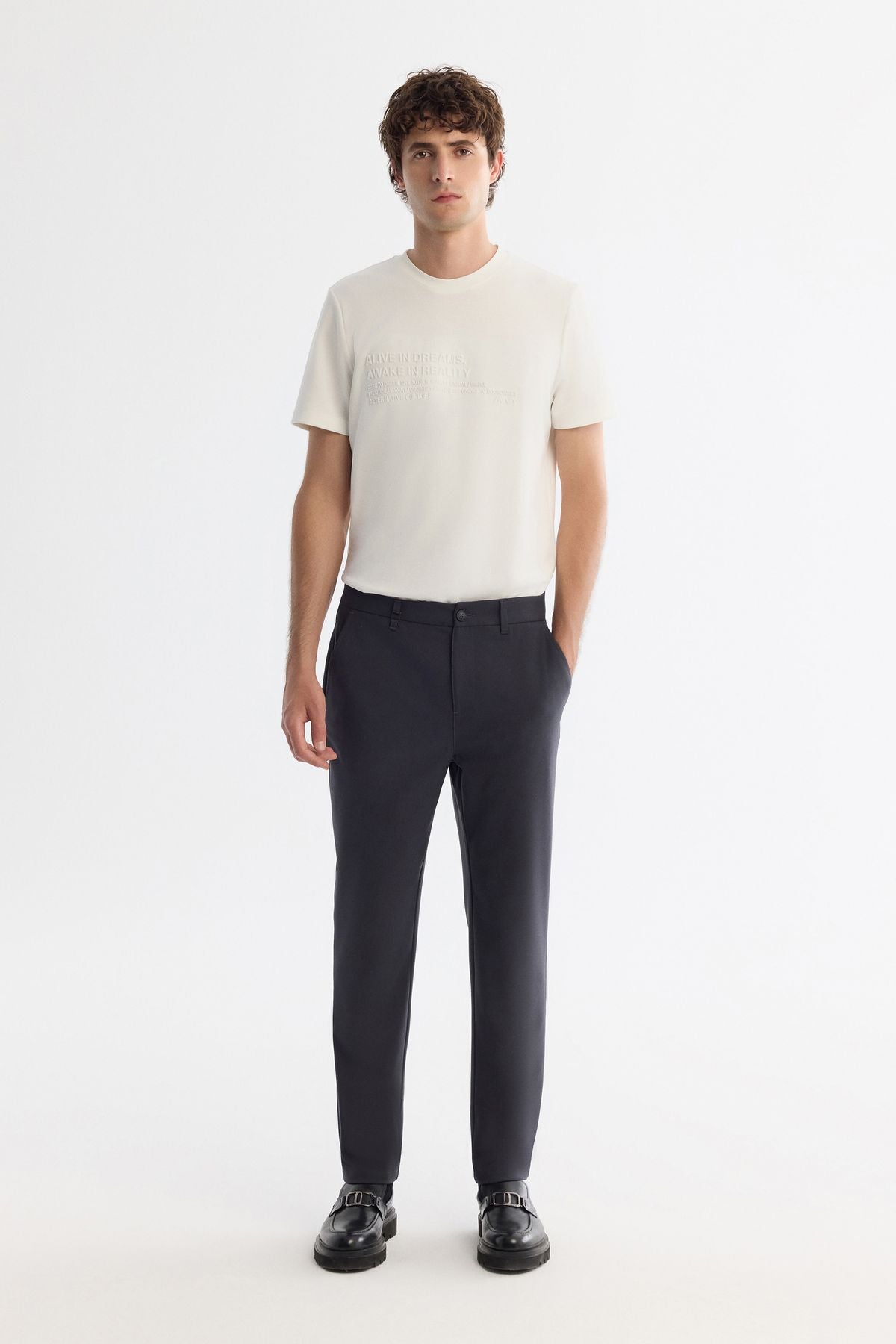 Men's anthracite classic waist soft button Chino Pants B003035