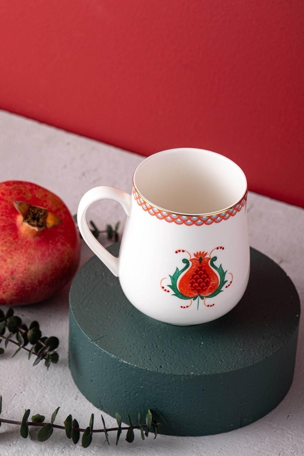 Istanbul Porcelain Pomegranate New Bone Cup Green 250 ml