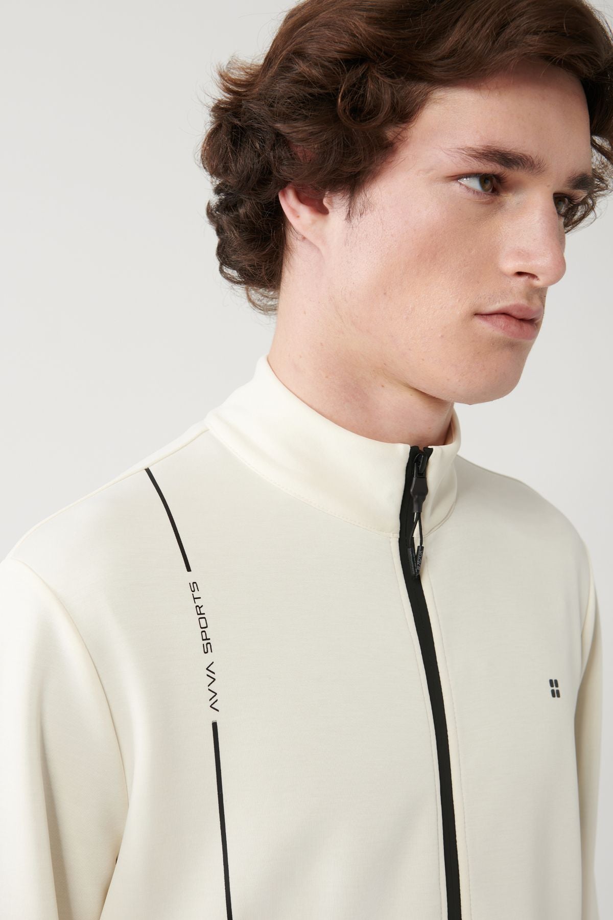 Male Ecru vertical collar printed soft touch printed sweatshirt A41y1225