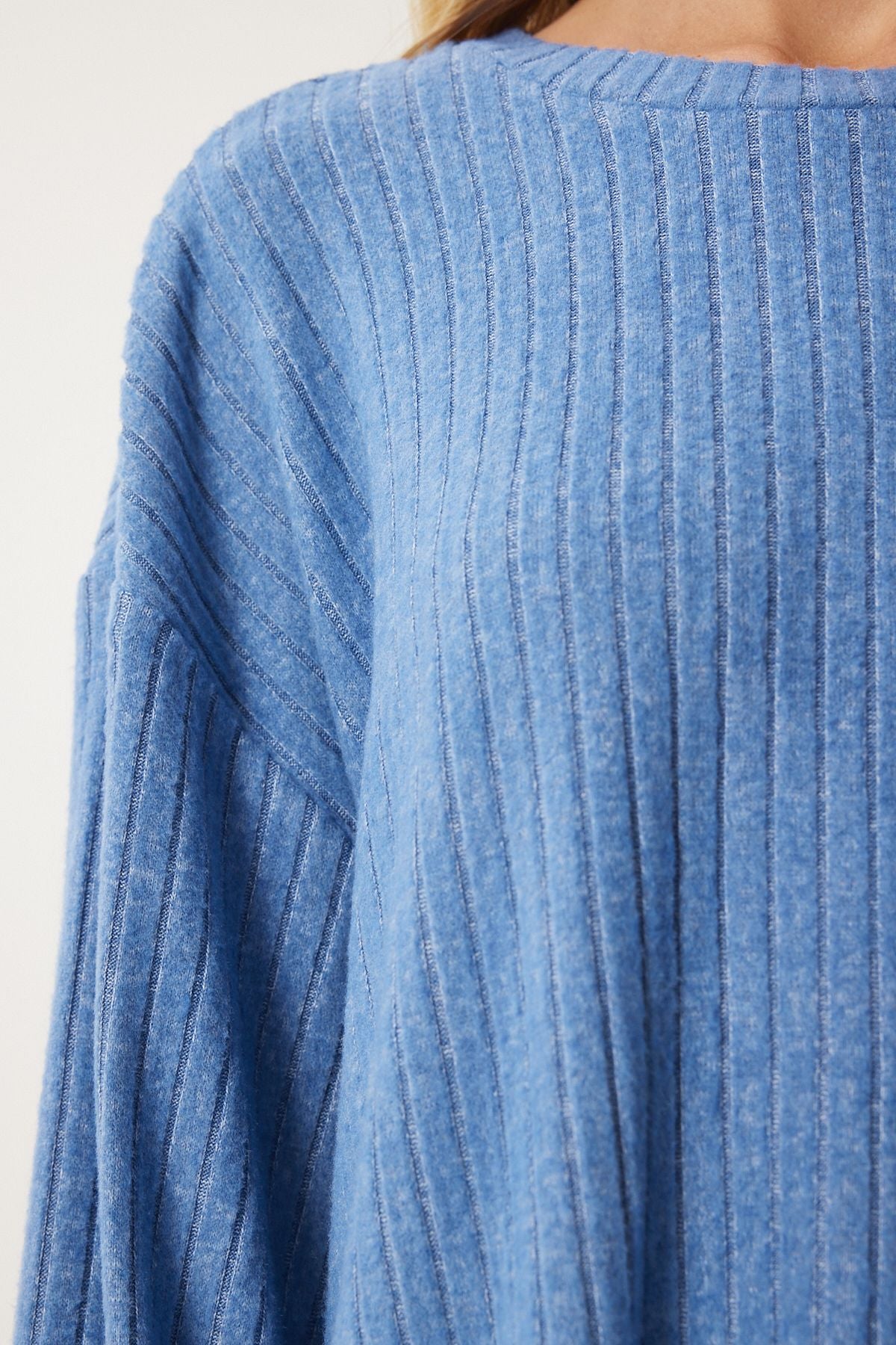 Woman Blue Casual Wick Knitting Blouse Pants Set RG00047