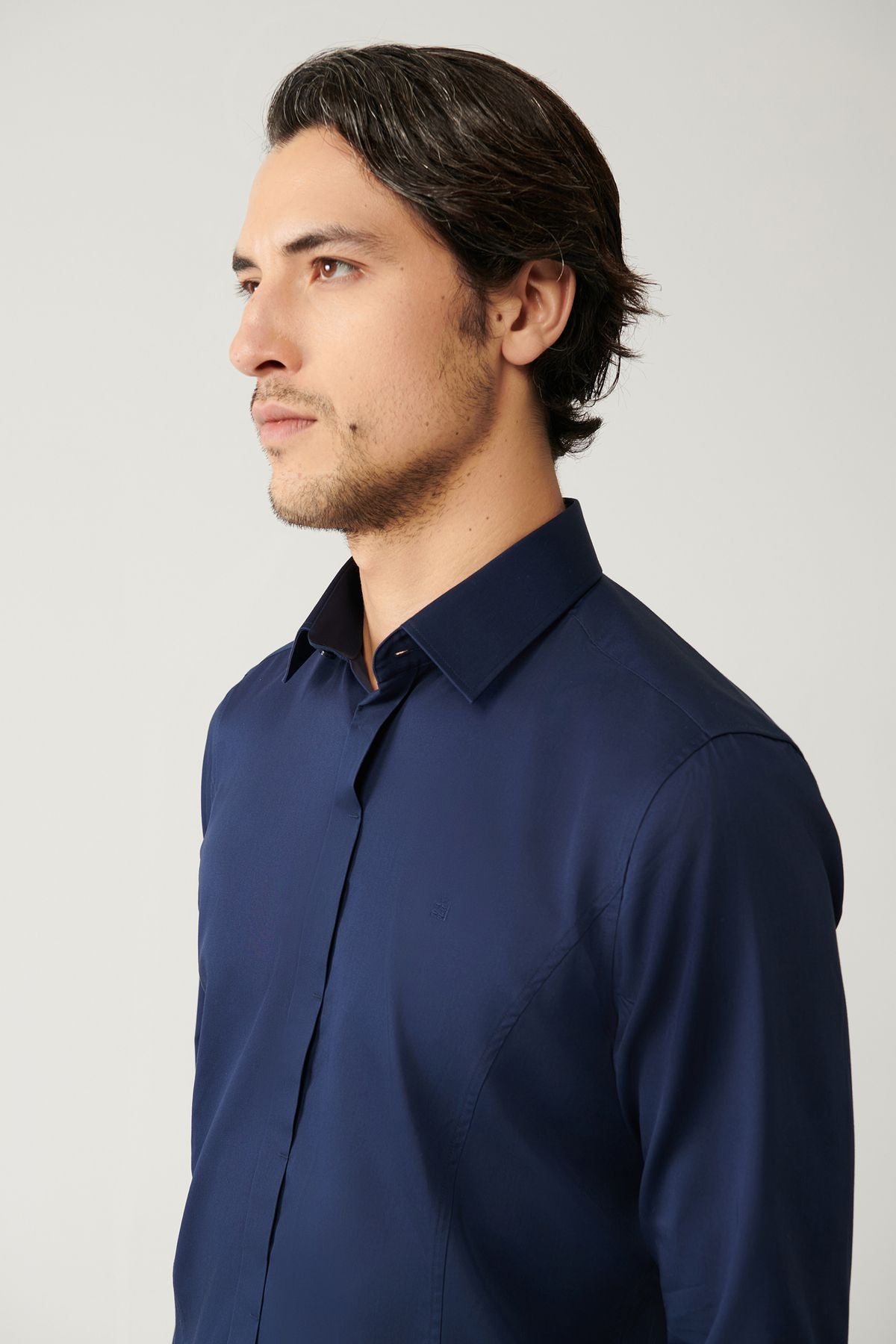Men's Navy 100 %Cotton Classic Collar Satin Shirt B002002