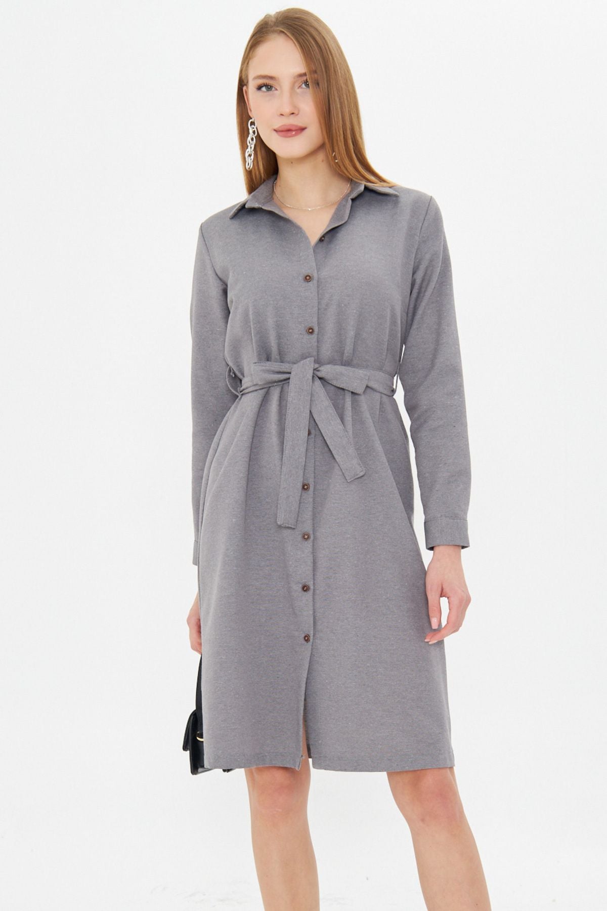 Woman Gray Long Shirt Dress ARM-22K001141