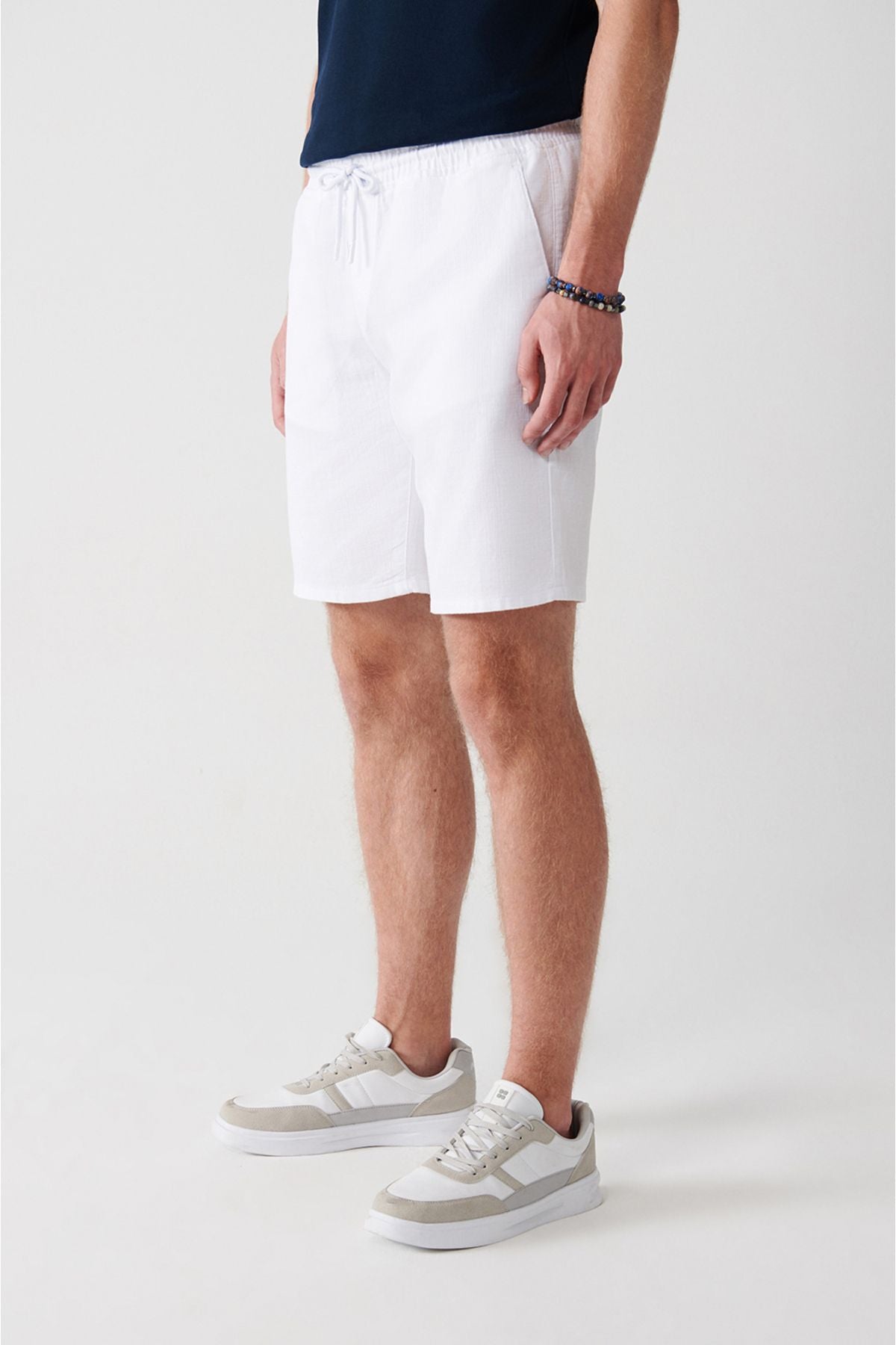Men's White 100 %Cotton Side Pocket Waist Linen Linen texture E003603