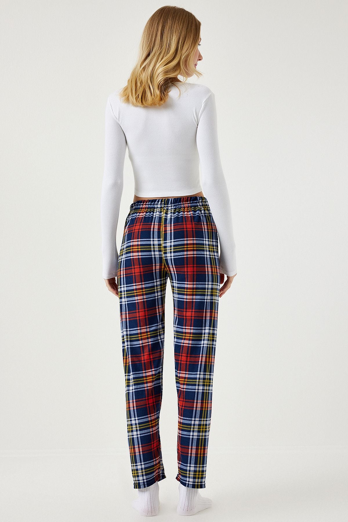 Woman Navy blue patterned soft textured knitting pajamas six Ce00089