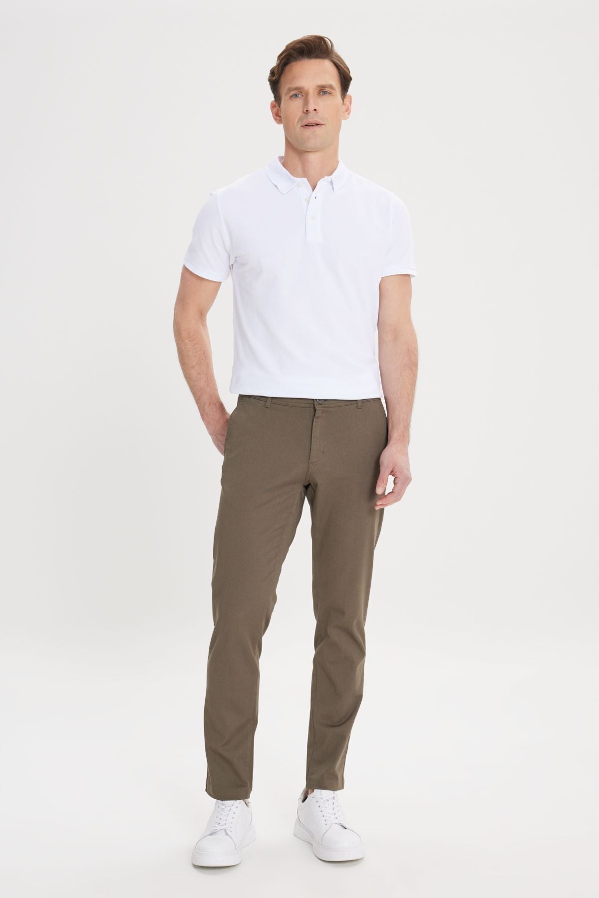 Men's Khaki Slim Fit Narrow Cut Cotton Side Pocket Flexible Chino Pants