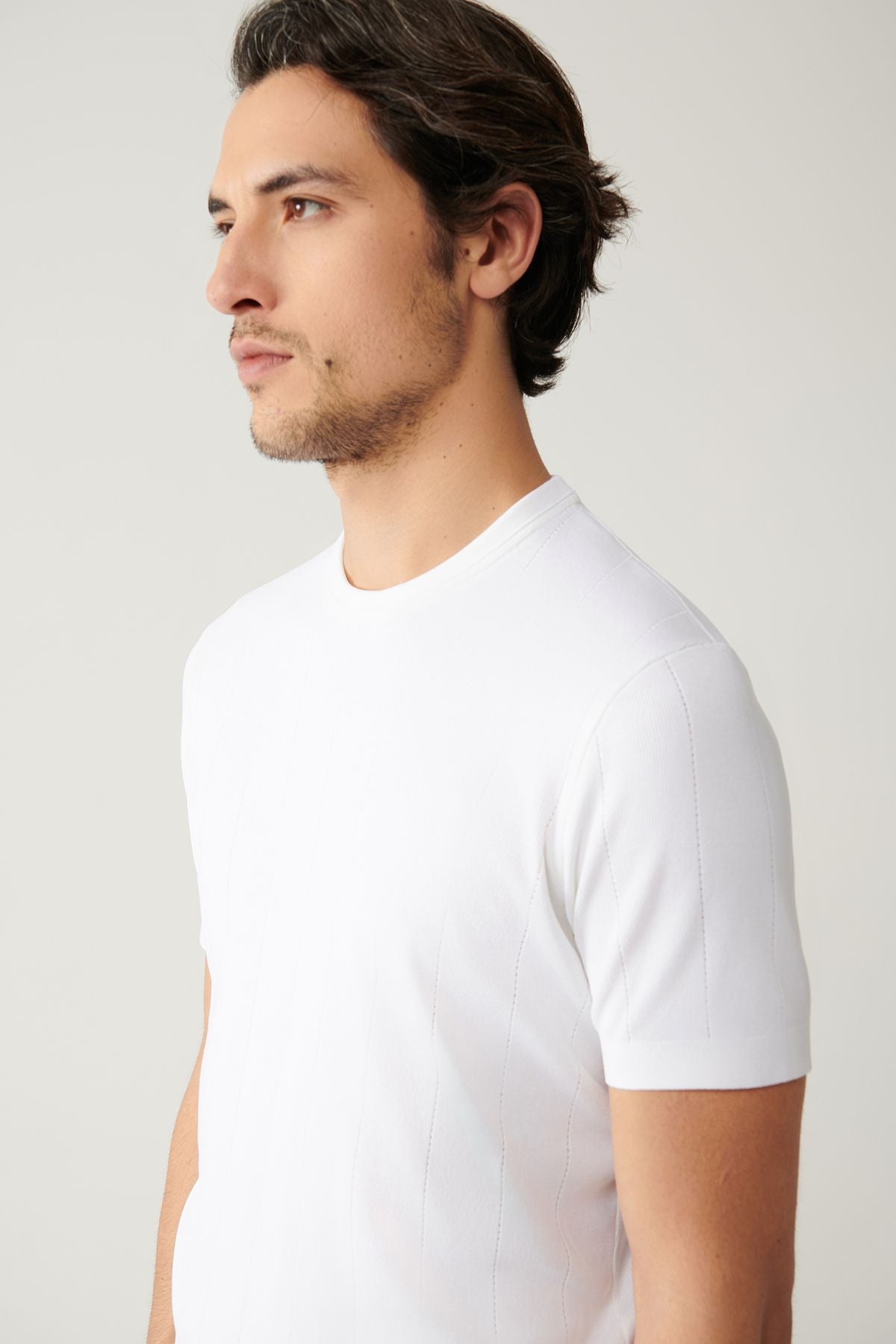 Men's Ecru Bicycle Collar Offer Triko T-Shirt A41y5058