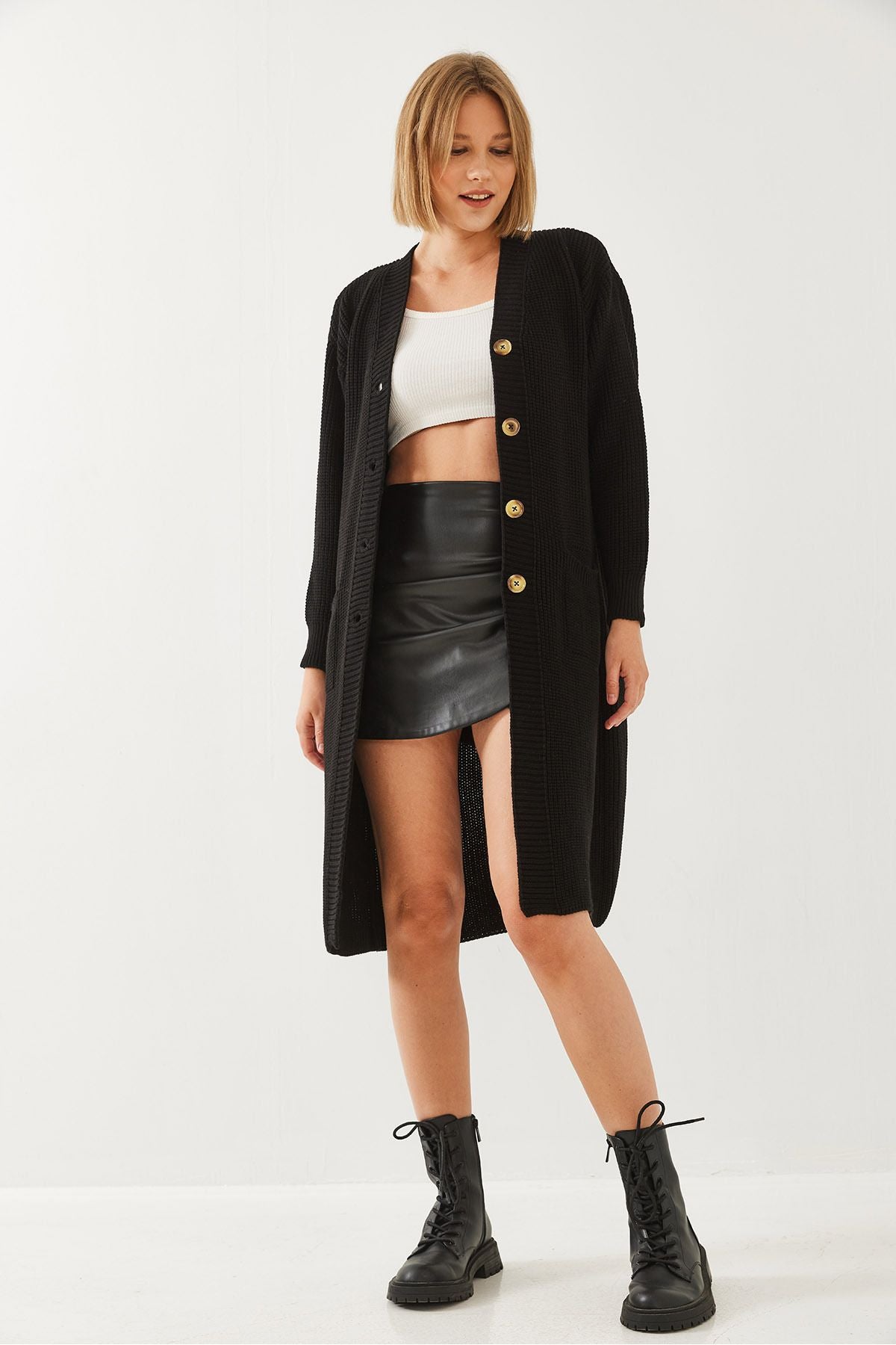 Female V -Neck Button Mobile Detail Cardigan 60651004