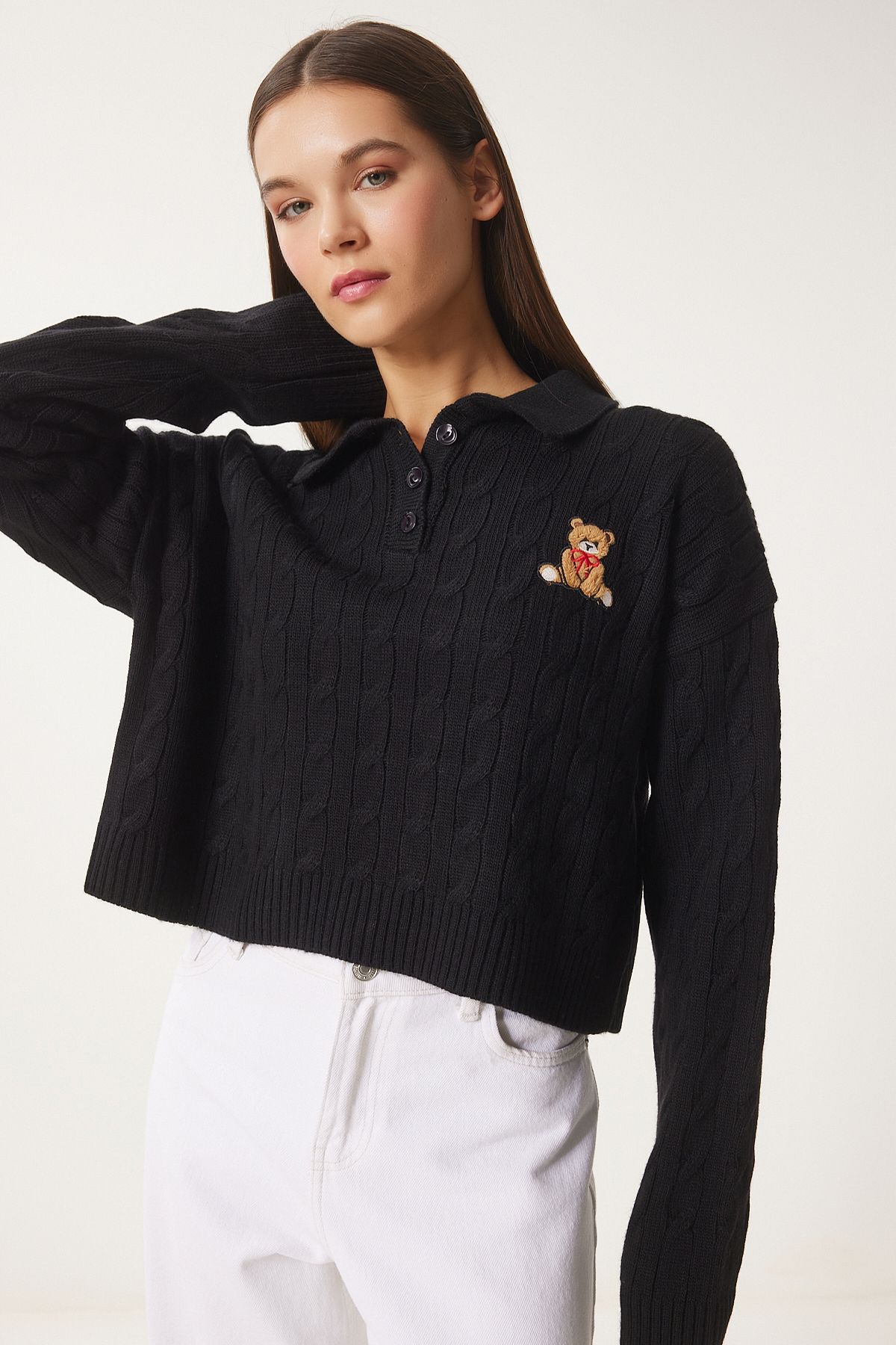 Women's black motif knitwear sweater ZH00043