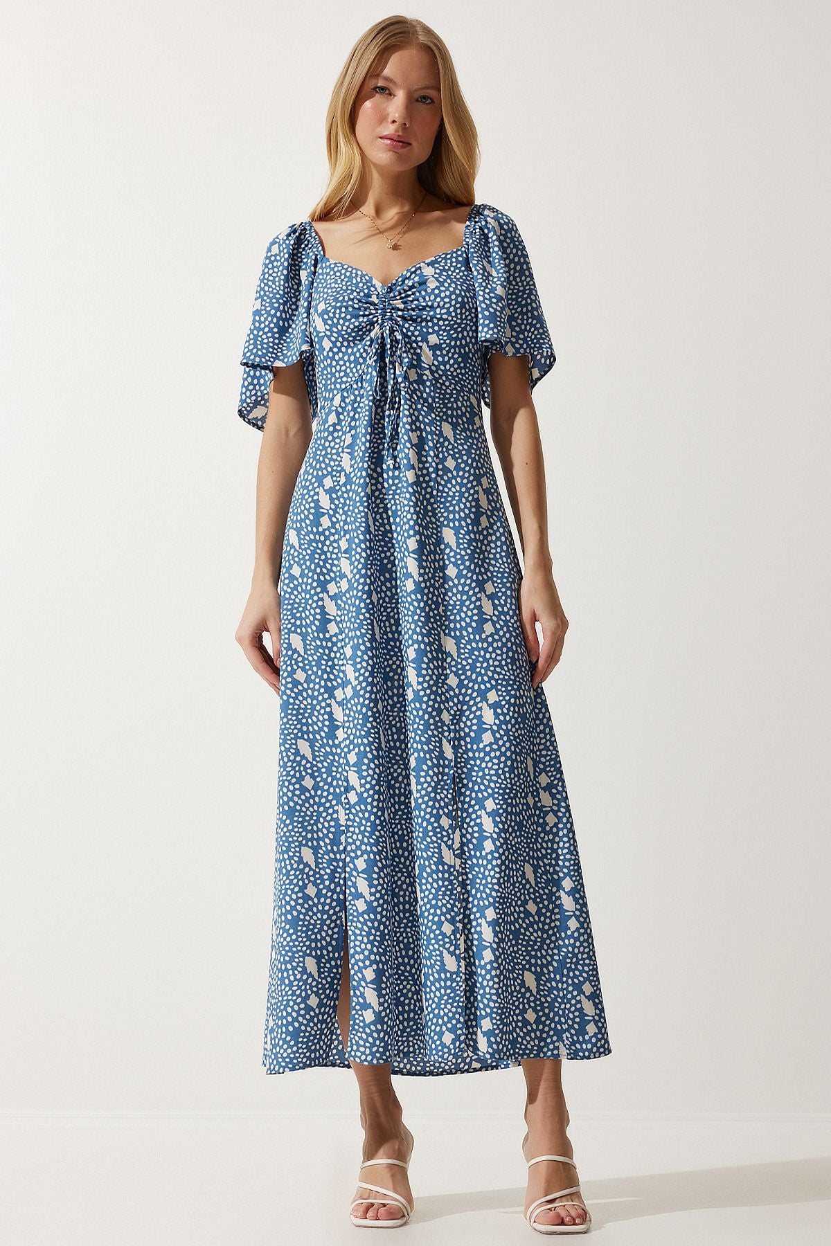 WOMEN INDIGO BLUE SPRING DETAILED VISKON DRESS UB00247