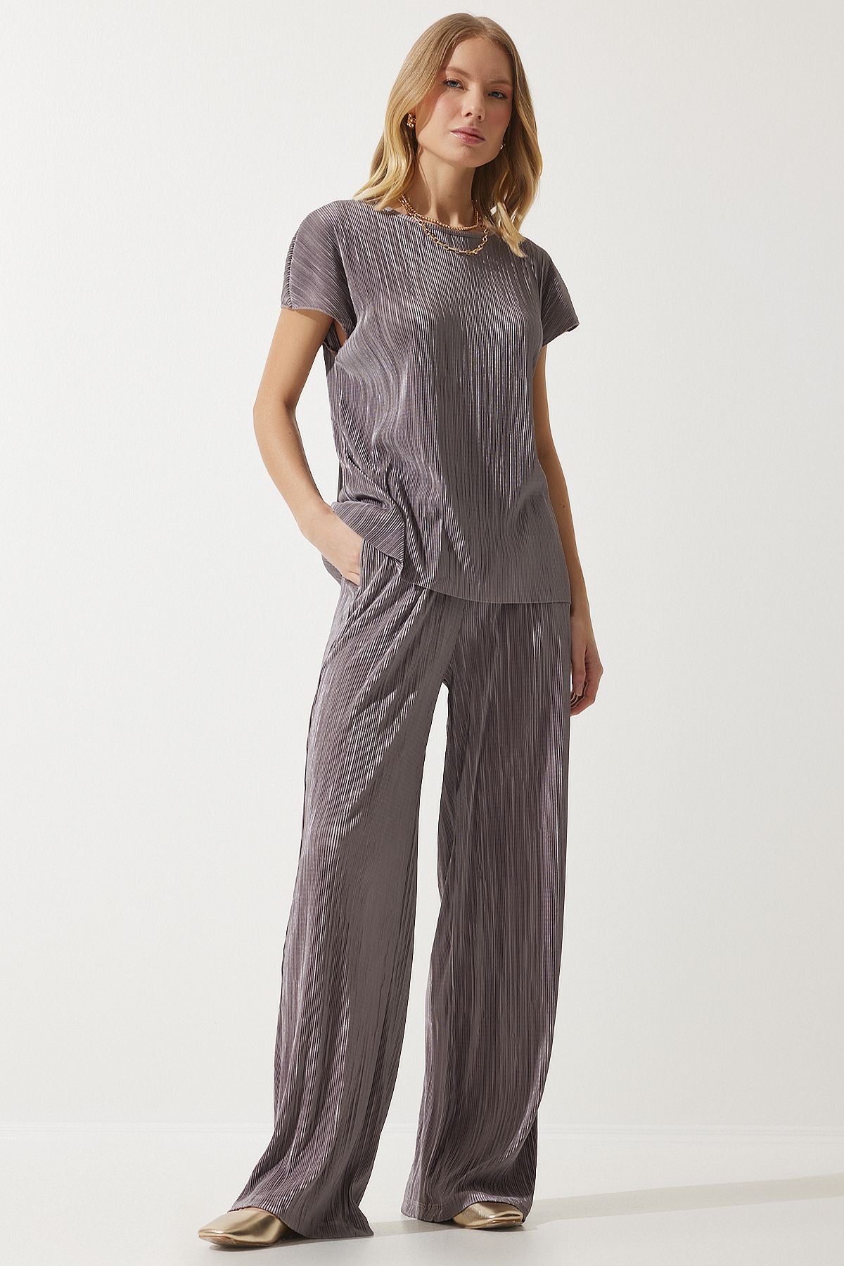 Female mink pilisle comfortable blouse trousers set MC00283