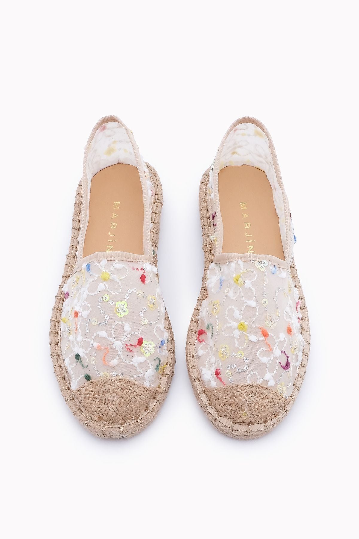 Female Flower Flower Embroidered Jute Espadril Babet Tiras White