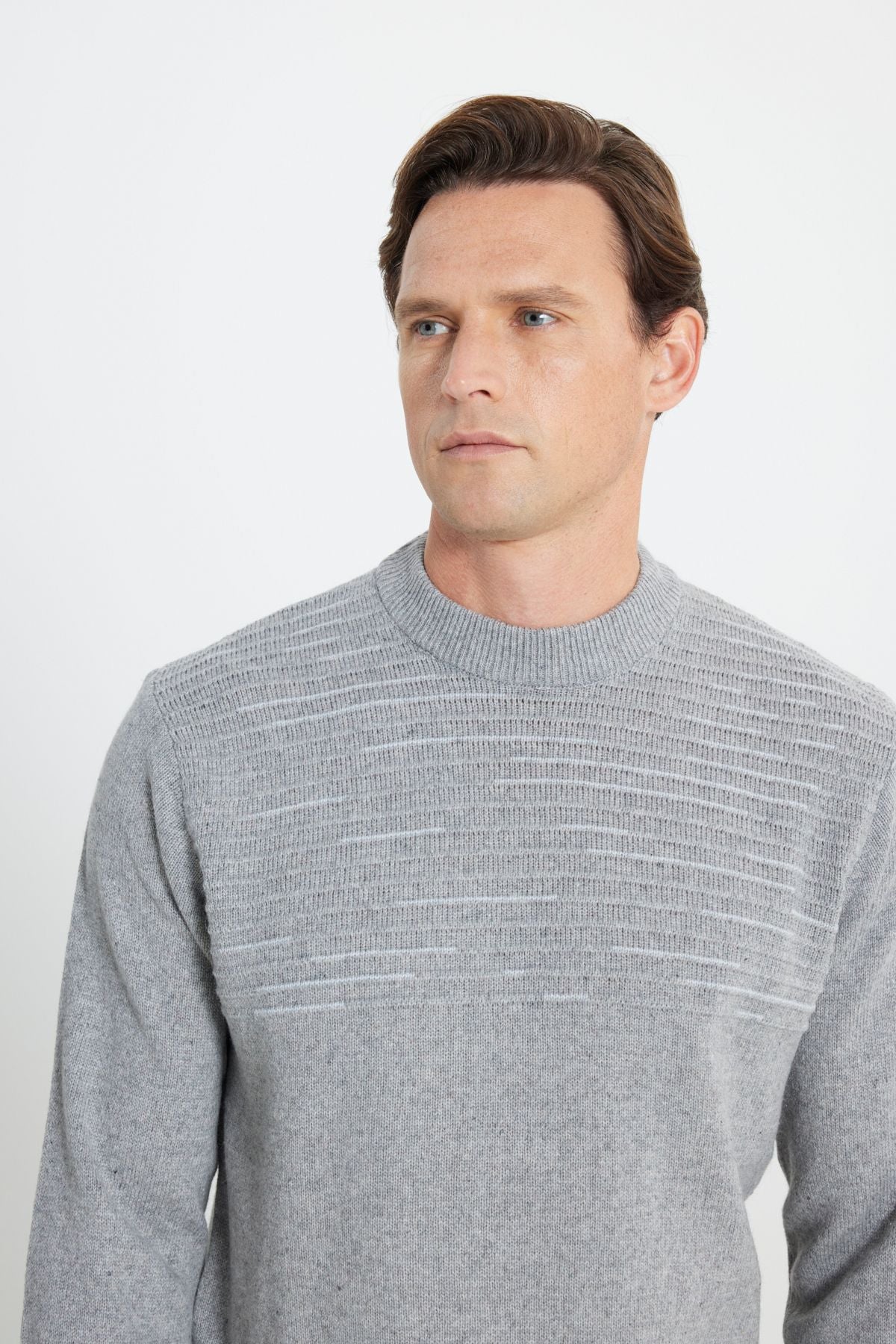 Men's Gray Standard Fit Normal Cut HALF FISHER YAKA KNIT