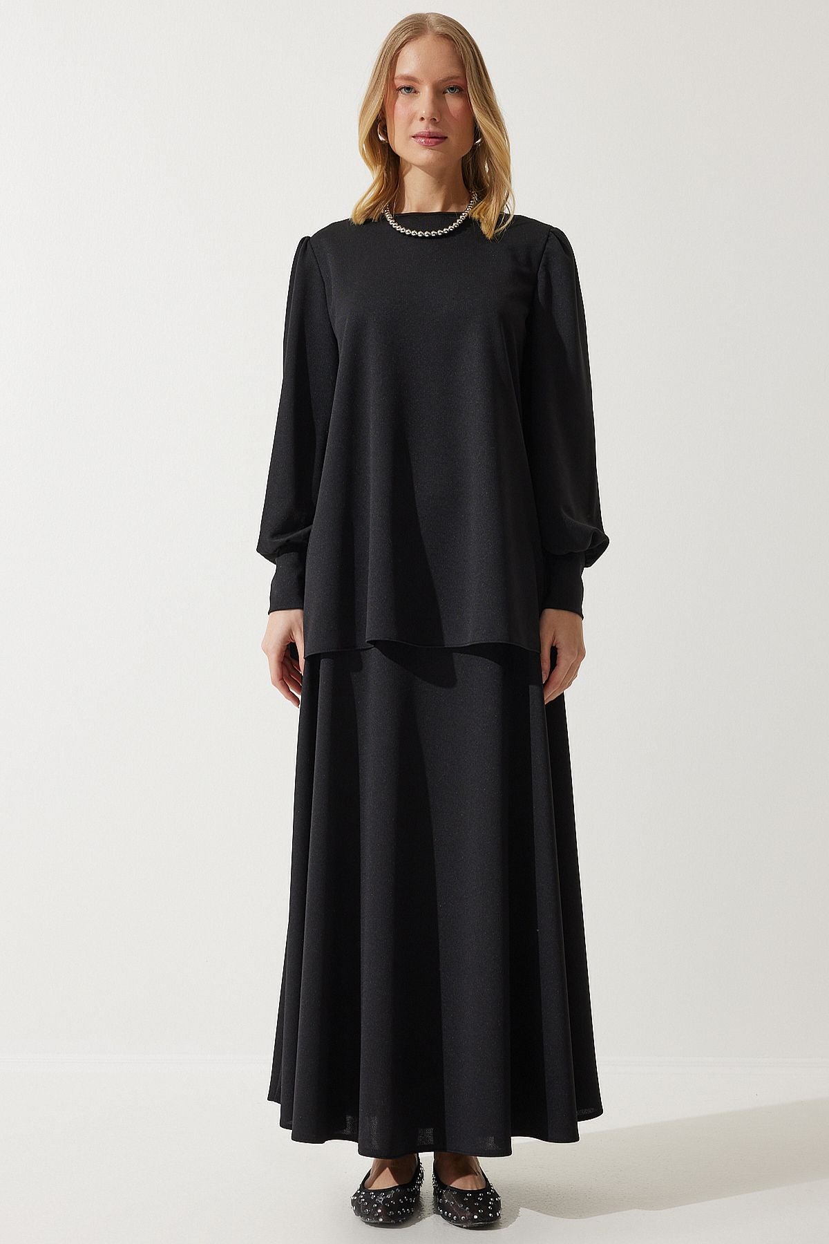 Women's Black Tunic Skirt Knitting Set DD01317