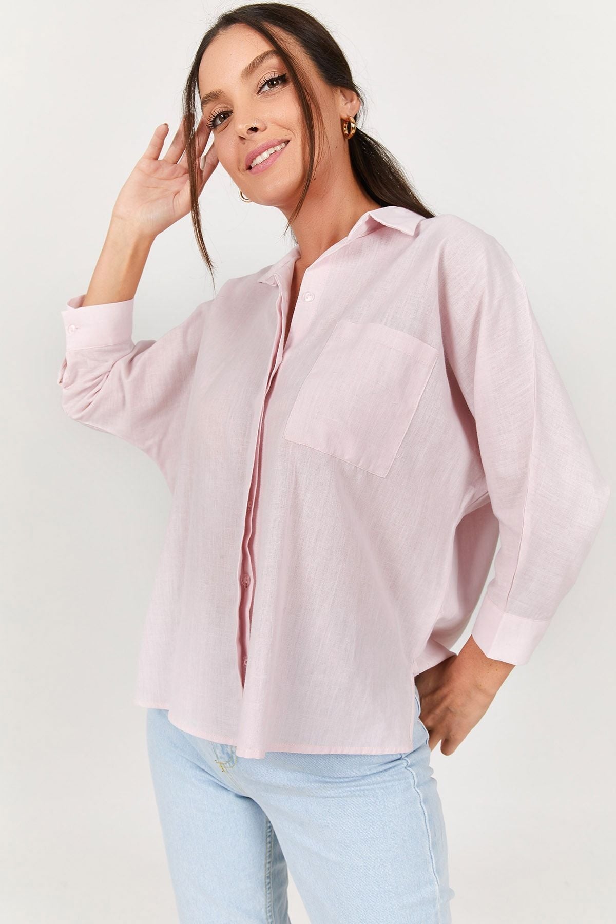 Female powder pocket shabby linen shirt ARM-21Y001035