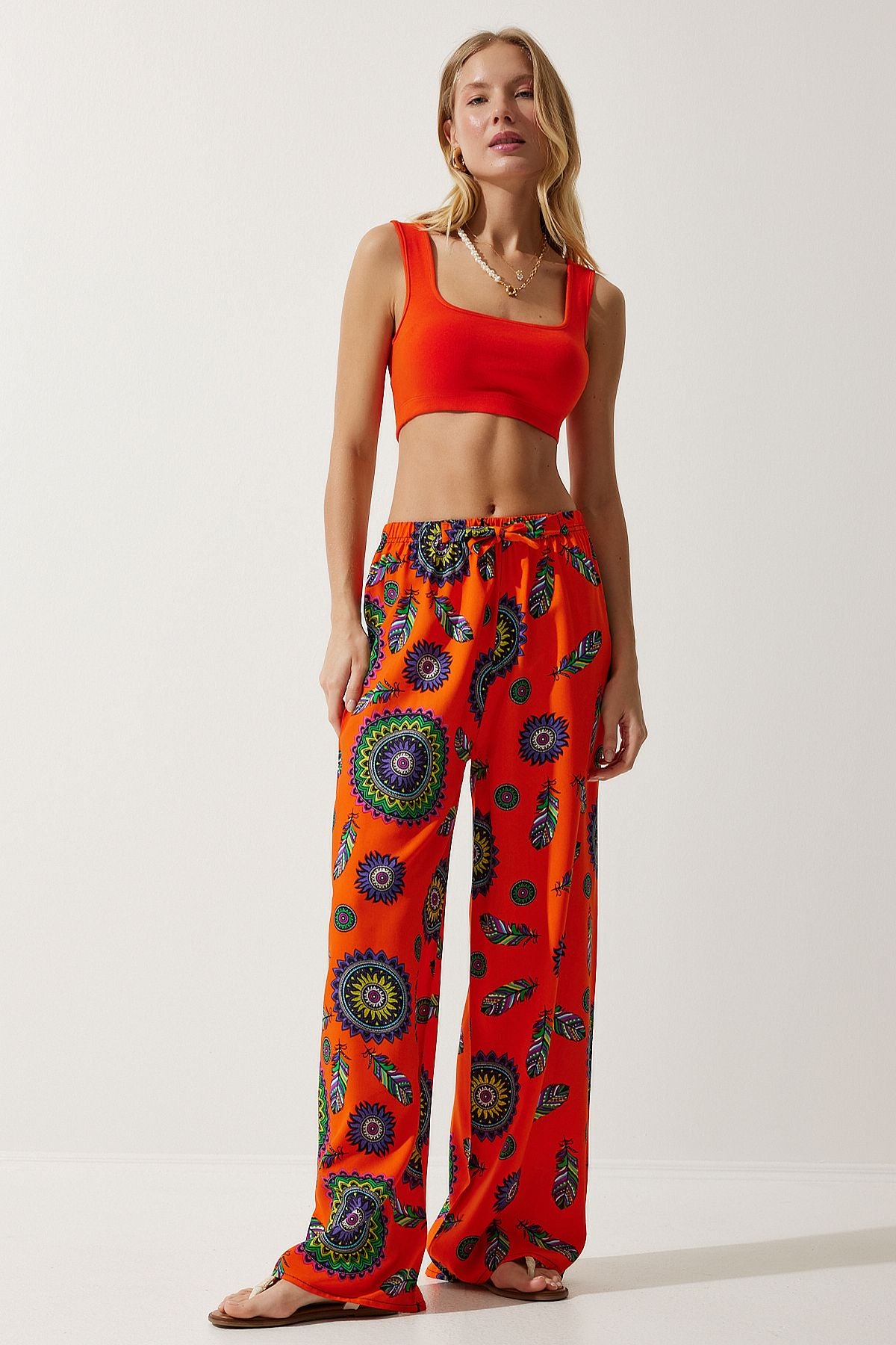 Female Oranj Purple Patterned Viscose Palazzo Pants EN00606