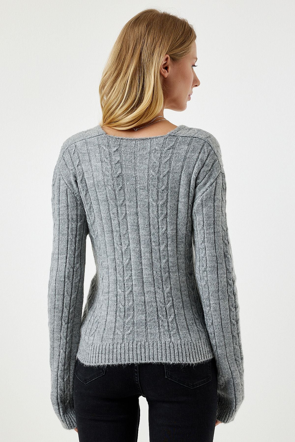 WOMEN GRAY GRAY ANELOP YAKA SEASONY KNITTY Sweater PF00070