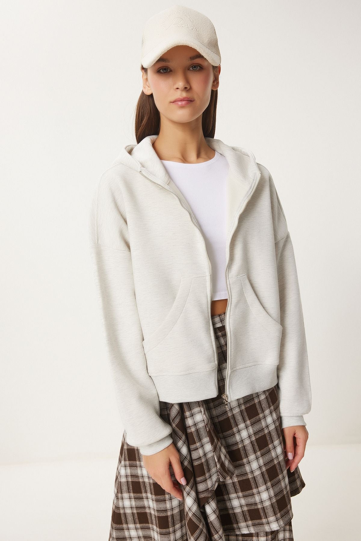 Female Gray Melanj Hooded Zippered Sweatshirt CV00045