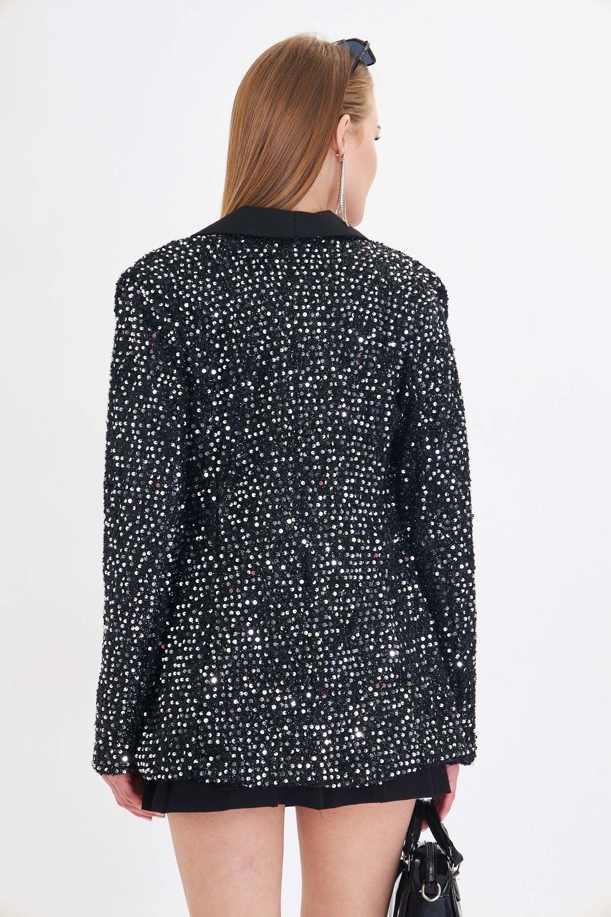 Women's Silver Shawl Paper Payet Payet Jacket ARM-24K001052
