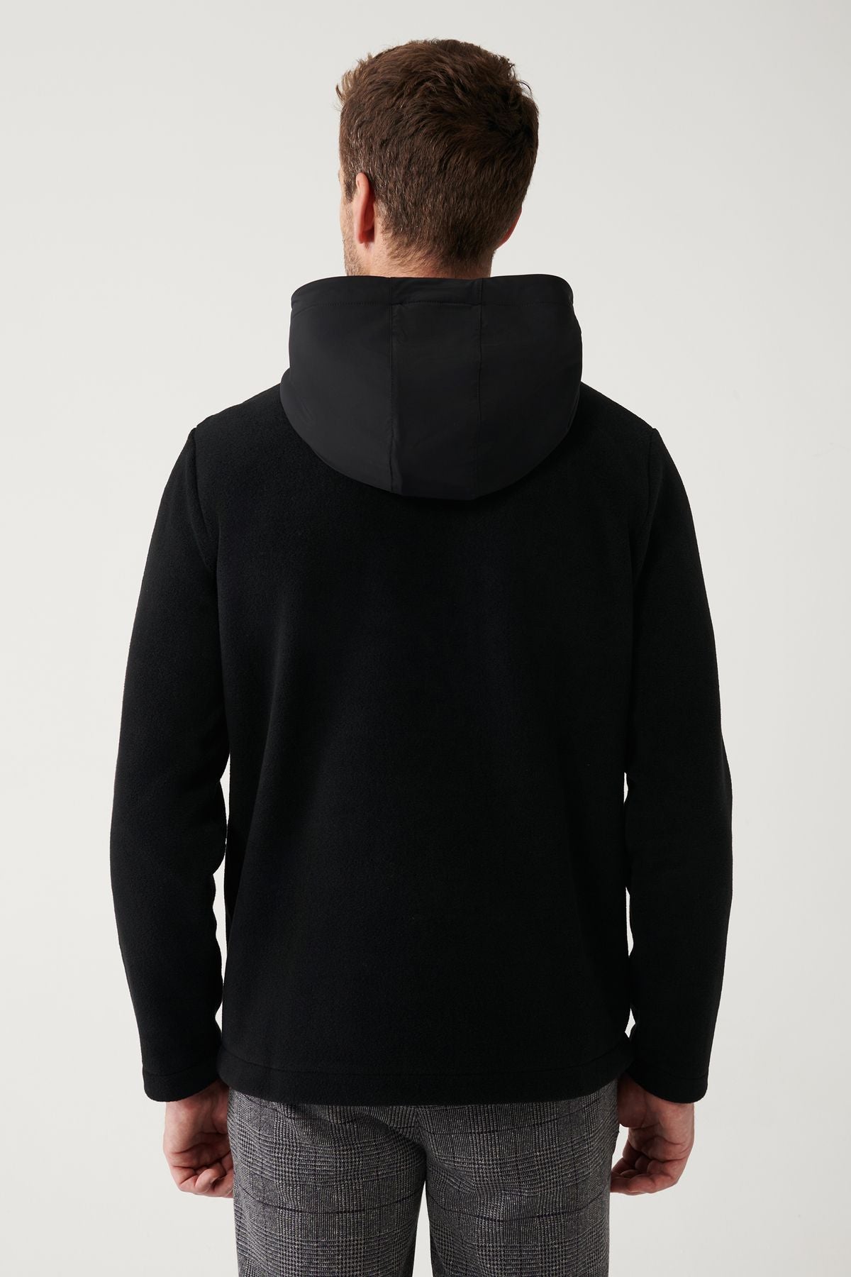 Men's black hooded garni fabric detailed polar sweatshirt a32y1392