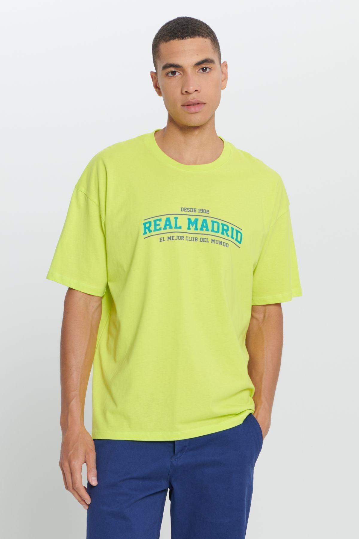 Male Yellow Real Madrid Licensed Licensed Oversize Fit Plenty Plenty 100 %Cotton Bicycle Collar T -shirt