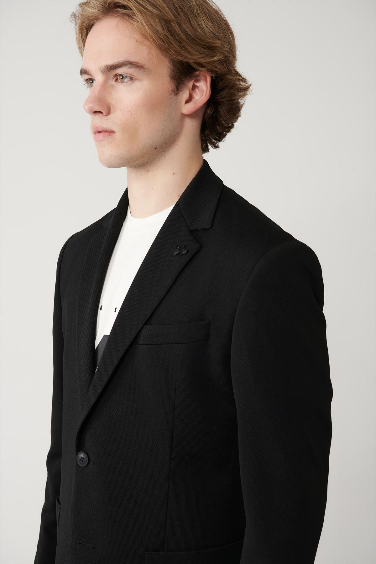 Men's black mono collar lined slit jersey fabric jacket B004000