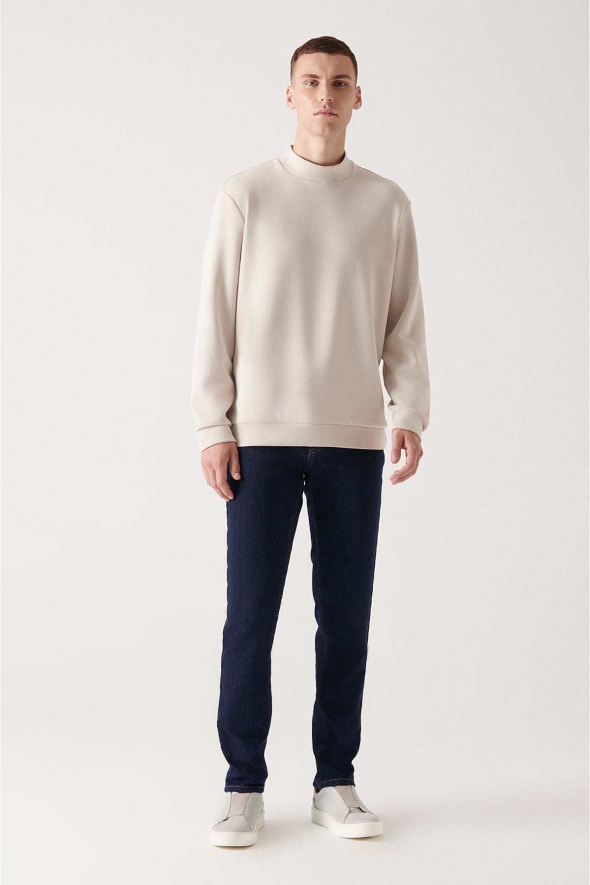 Men's Beige Half Fisherman Yaka Soft Touch Sweatshirt A22y1272