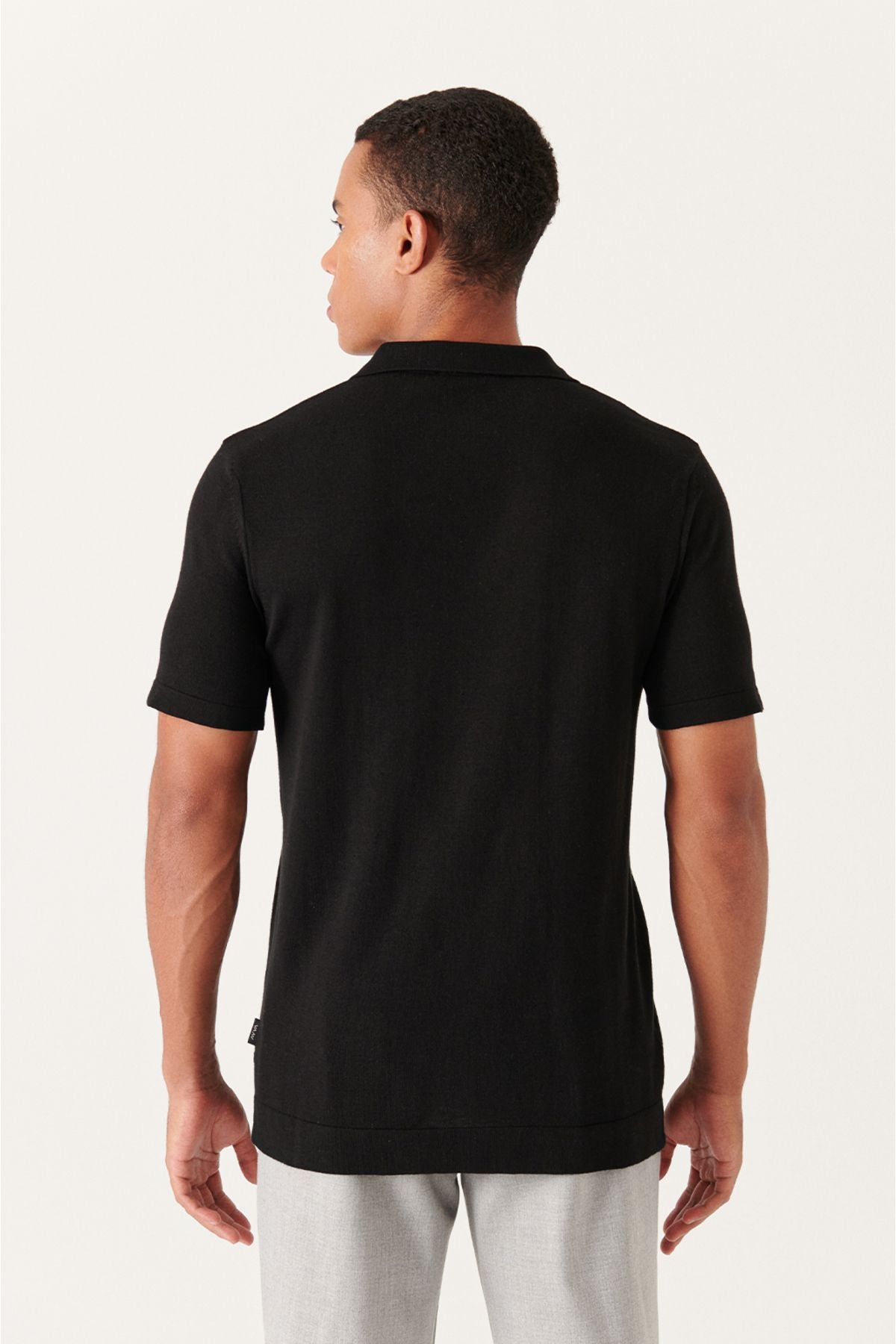 Men's Black Cuban Cuba Yaka button knitwear T-shirt B005008