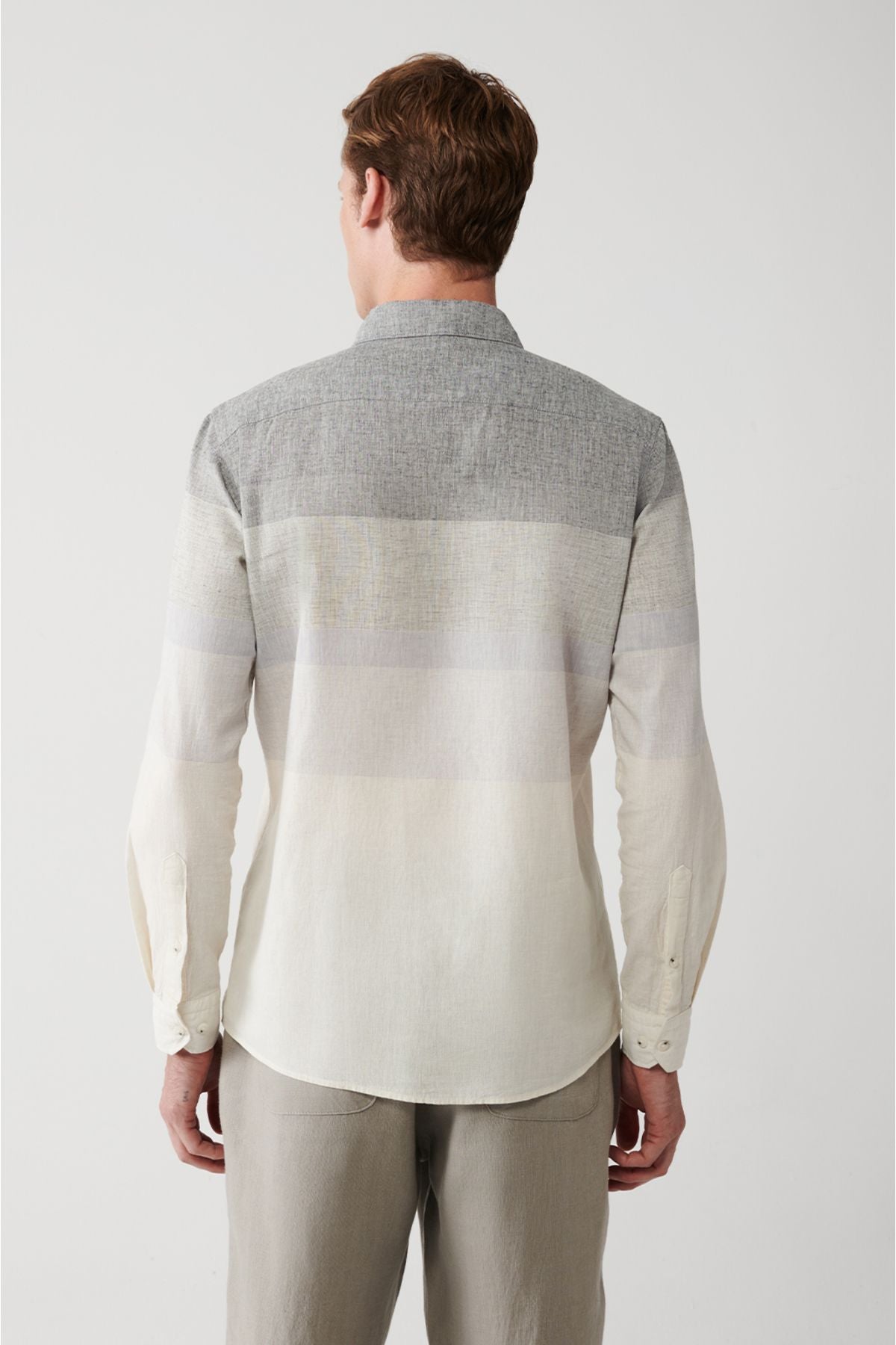 Men's black cotton linen mixed striped shirt A31y2271