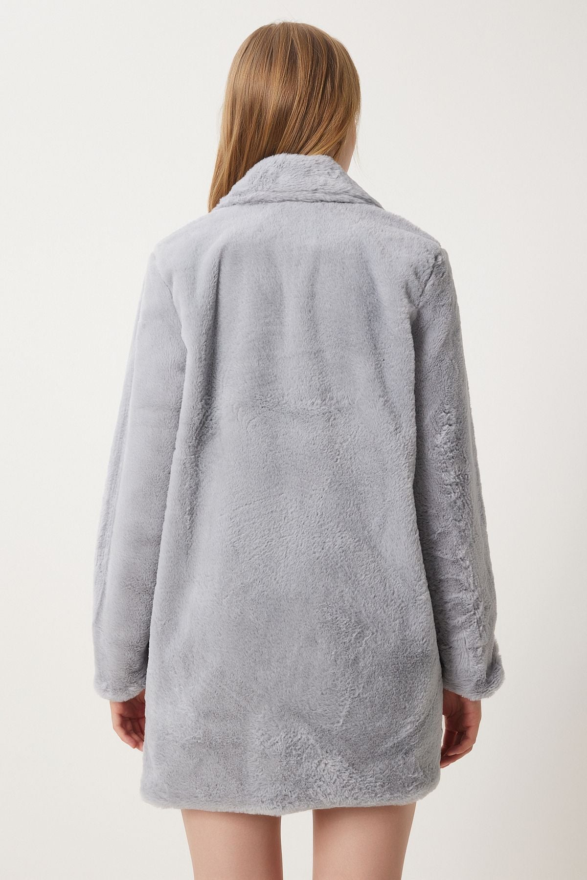 Women's Stone Gray Artificial Fur Coat Rv00072