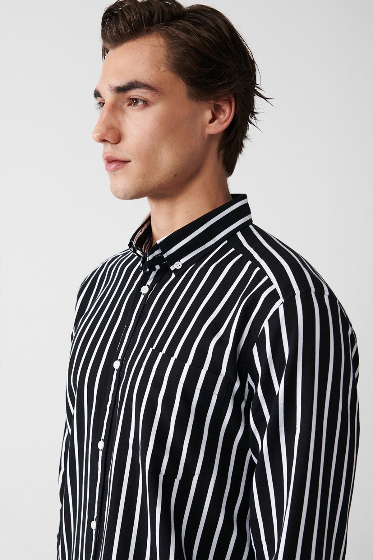 Men's black 100 %cotton oxford striped shirt A31y2055