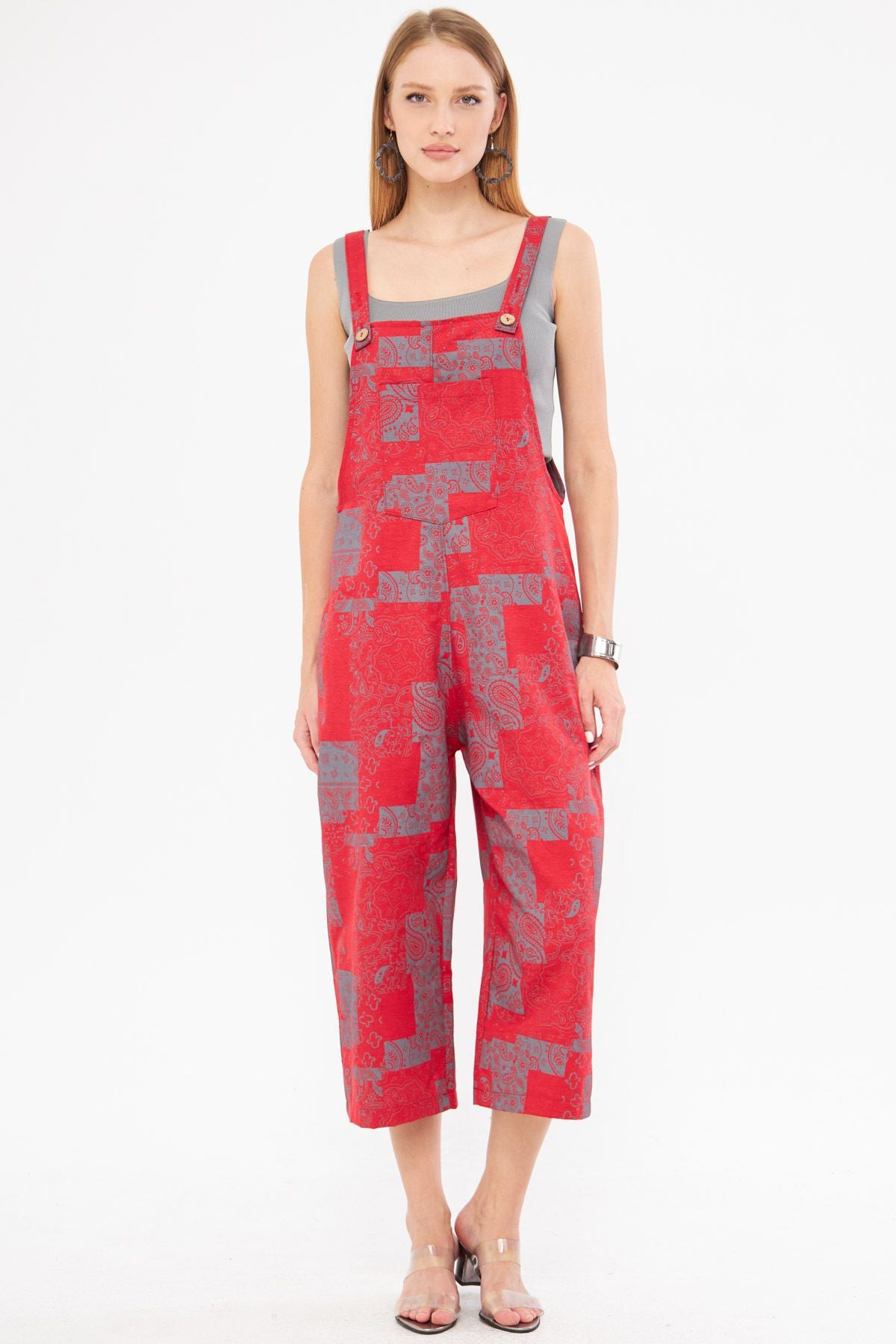 Woman Red Patterned Gardener Tulum ARM-24Y001106