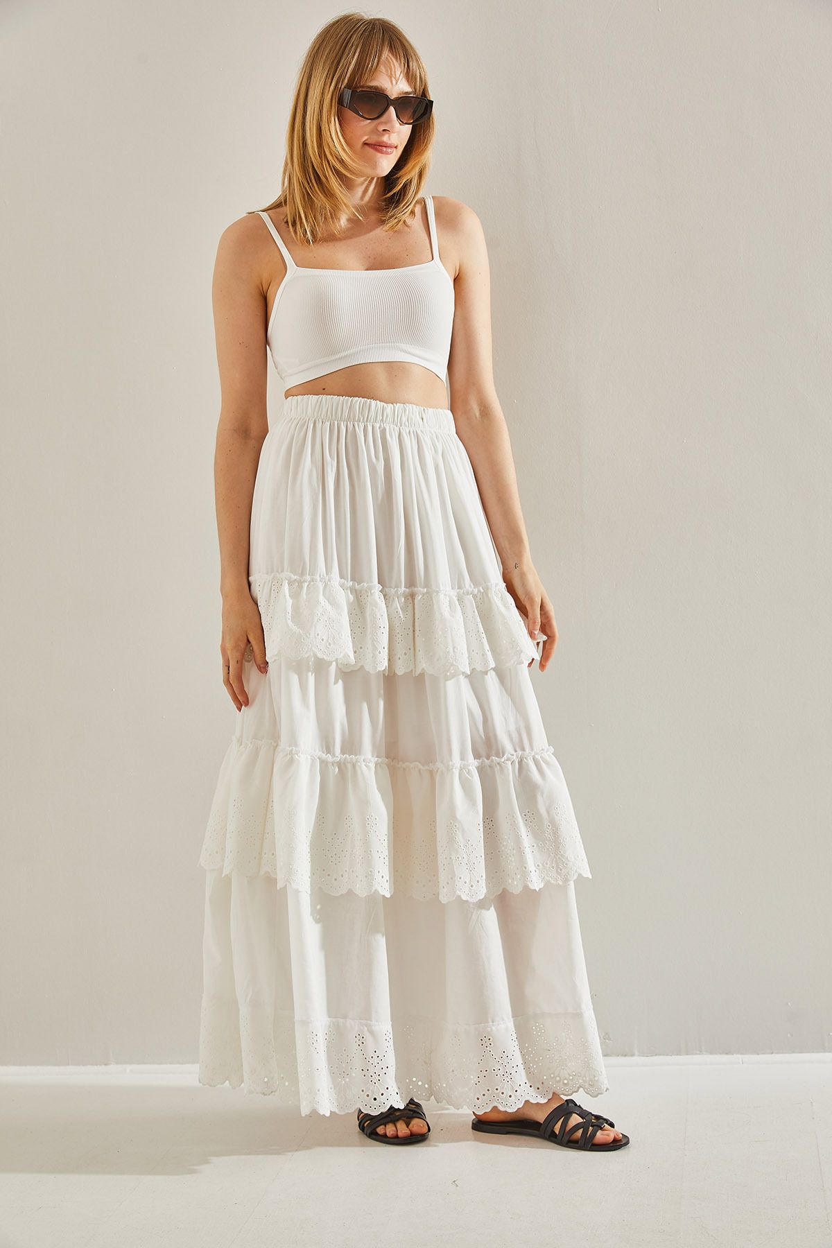 Women's White Organic Cotton authentic frilly skirt 60251035