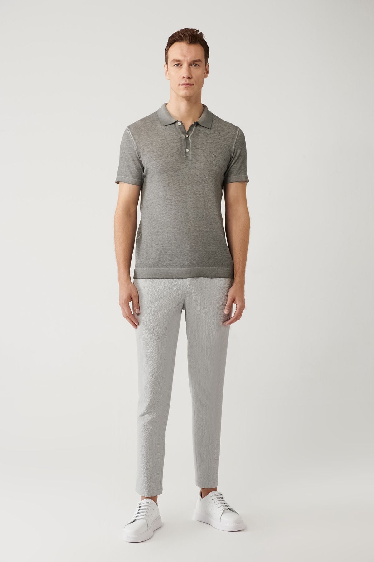Men's anthracit 3 button Garment Dyed Polo Yaka Triko T-shirt A41y5067