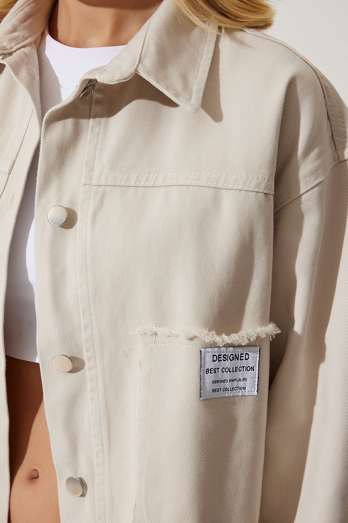 Women's Cream Wide Pocket Oversize Gabardin Jacket RV00177