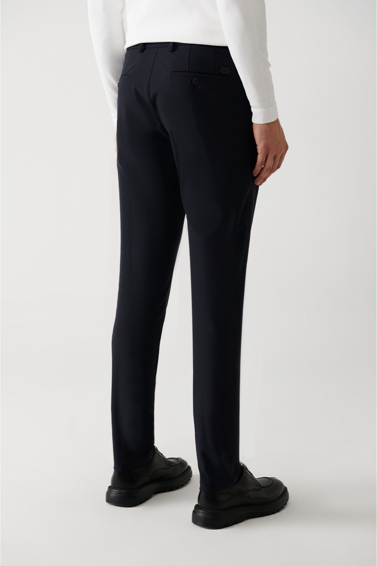 Men's Navy Blue Water Driving Fabric 360 degrees flexible Side Pocket Suit Pants A32Y3212