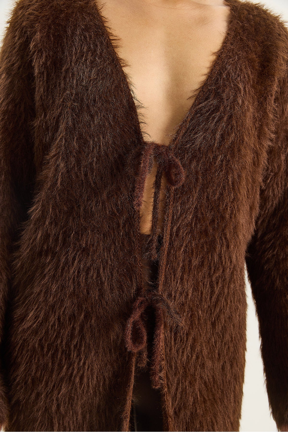 Women's Bearded Soft Textured Knitwear Cardigan with Tie Detail 9064 60283754