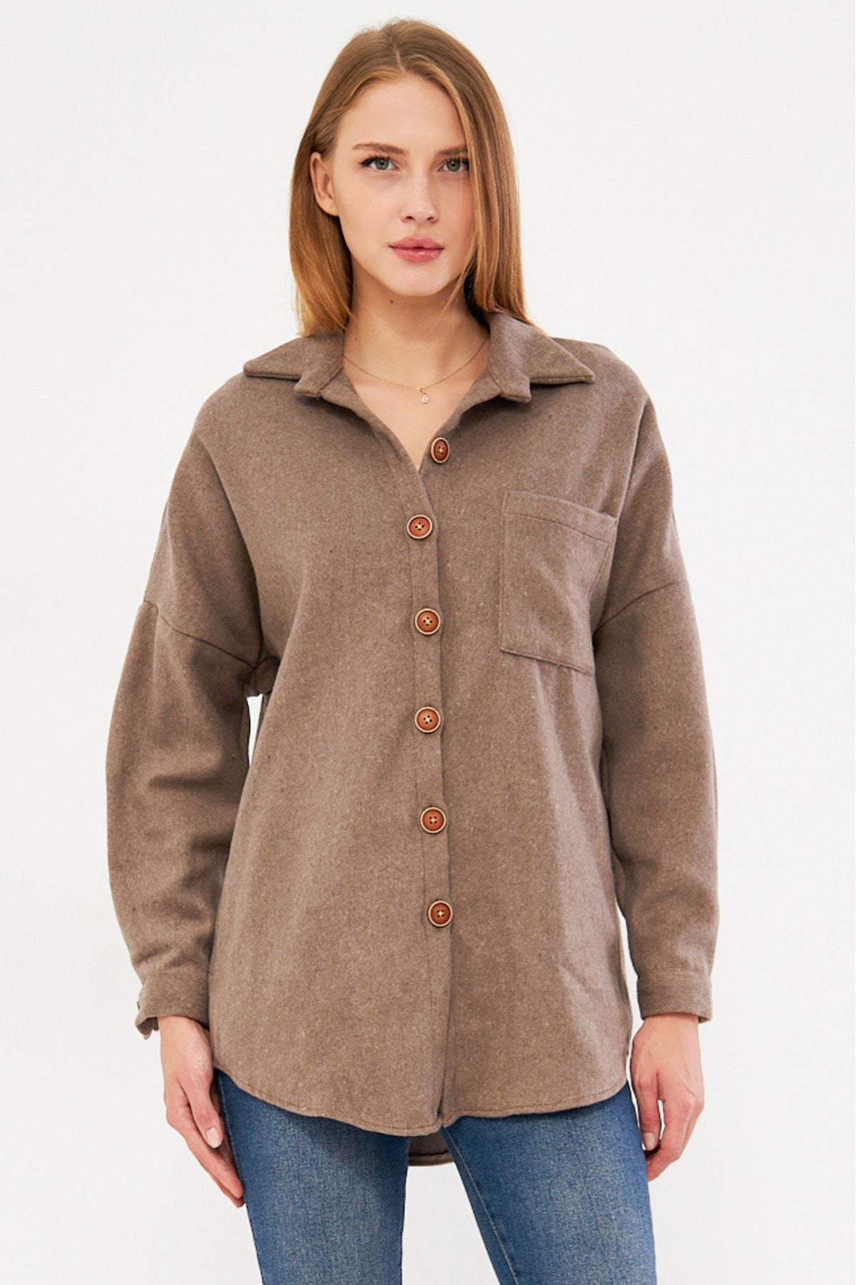 Woman Light Brown Oversize stamp pocket shirt ARM-221156